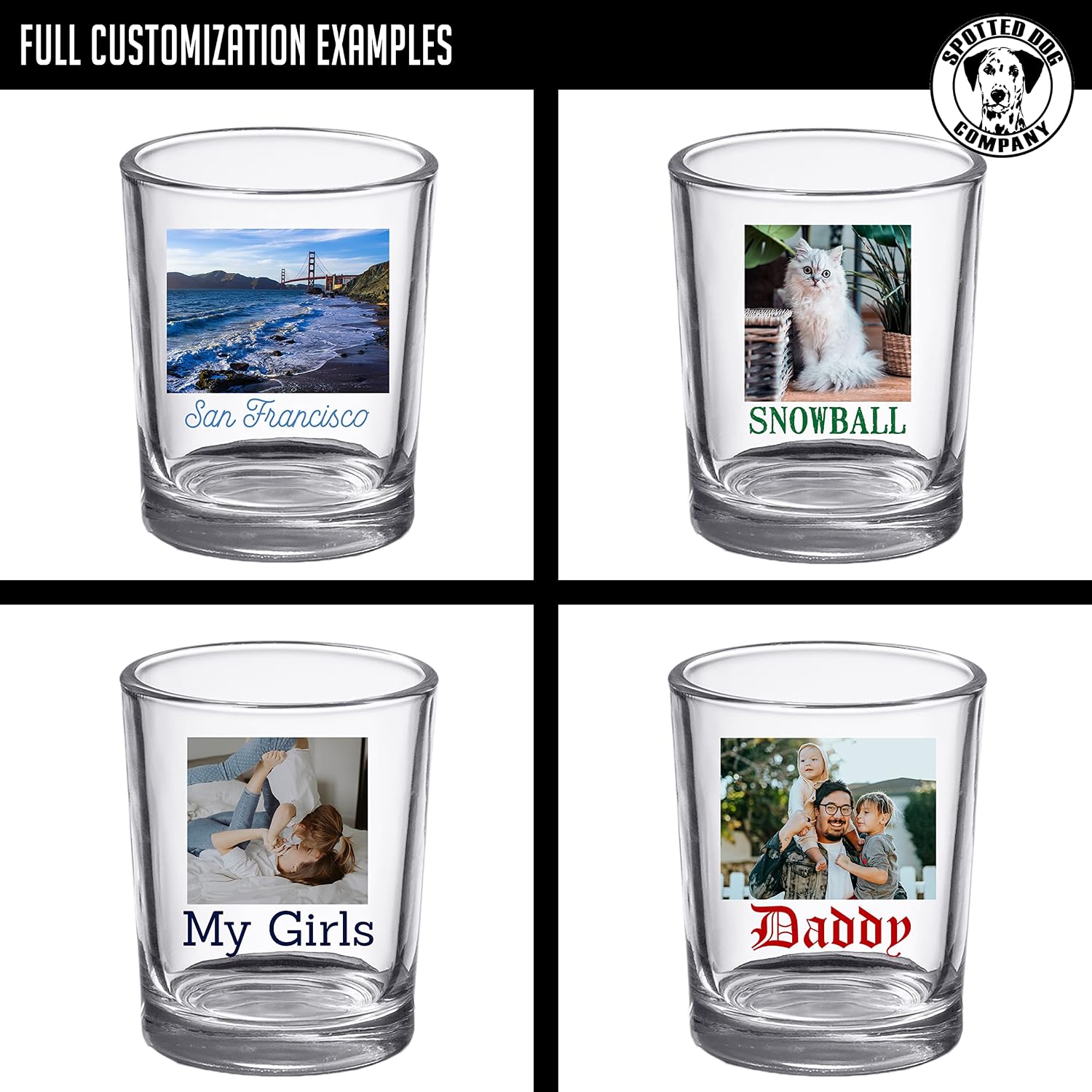 2pk Personalized Printed Photo 2.5oz Shot Glasses, Gifts for Dads and Moms, custom image or pictures – anniversaries, party favors, bachelor or bachelorette party, 21st birthday shot glass Cute