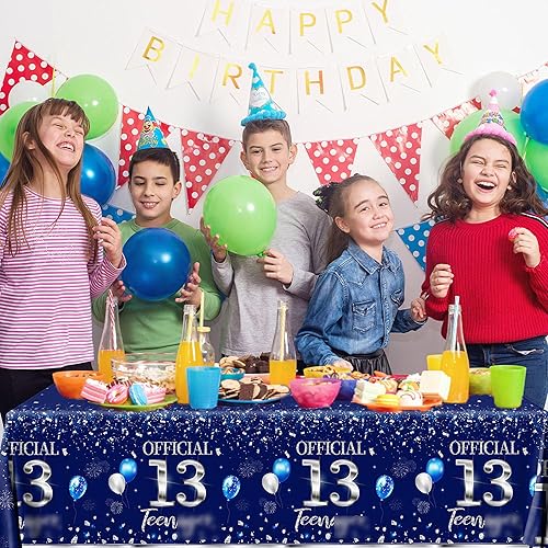 Miniatura 11 de GREHUMOR Mantel de feliz cumpleaños de 3 piezas, color azul plateado, suministros para fiesta de cumpleaños 30, funda de mesa desechable de plástico