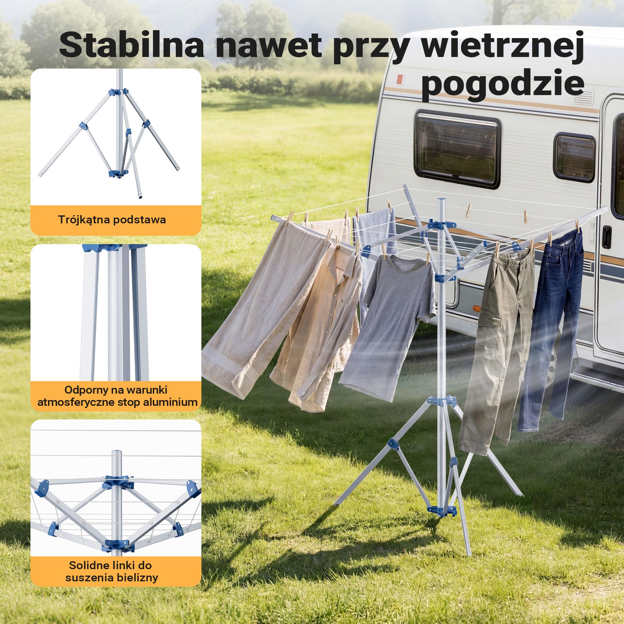 ‌Przenośna suszarka ogrodowa 16m z 4 ramionami suszarka na pranie z aluminium 155cm wysokości pająk