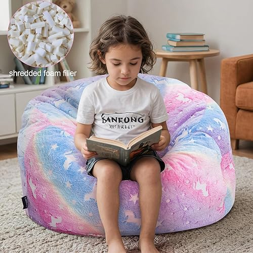 Miniatura 2 de Silla Puf para Niños, Cama Puf de Unicornio para Niños Pequeños, Silla Puf Convertible para Niños a Colchón de Piso con Relleno, Sacos de Frijoles