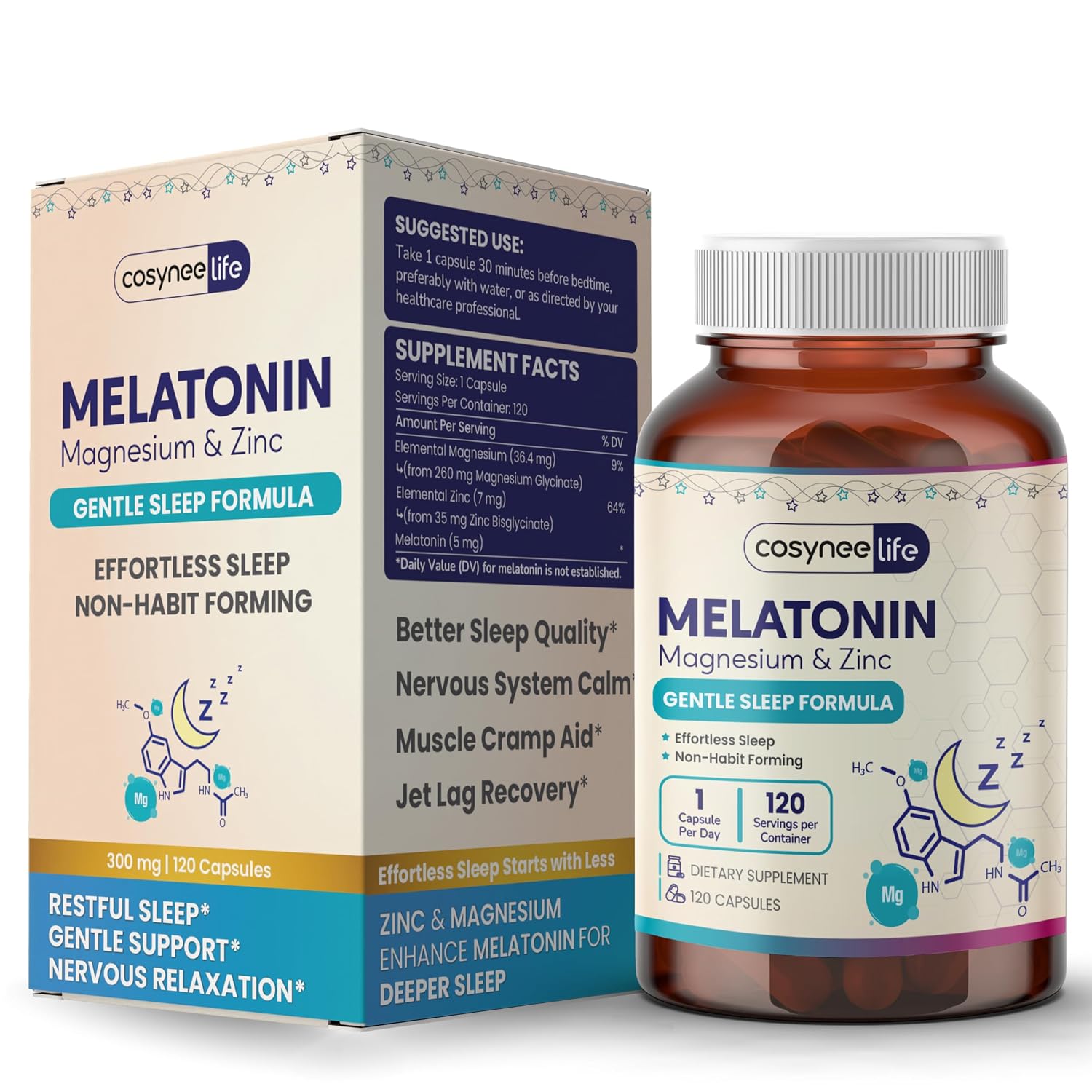 Cosynee Life Melatonin 5mg with Magnesium Glycinate 300mg | Sleep Support Formula | 30 Capsules | 4 Month Supply - Review, Price and Buying Guide