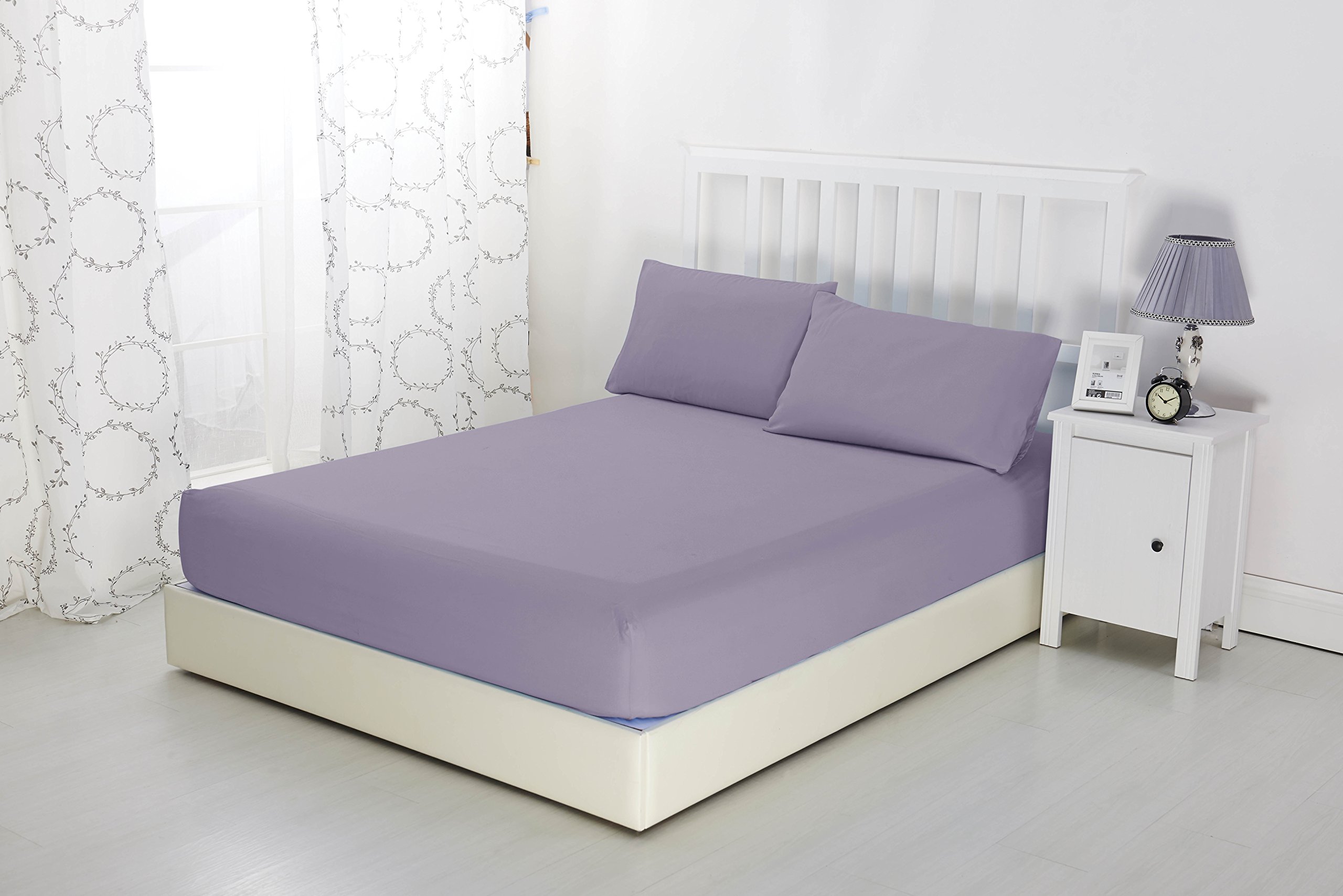 Sonia Moer Super Soft Brushed Microfibre Fitted Sheet - Non Iron Breathable Hypoallergenic Bottom Sheet with Strong Elastic Hem- Single/Lavender