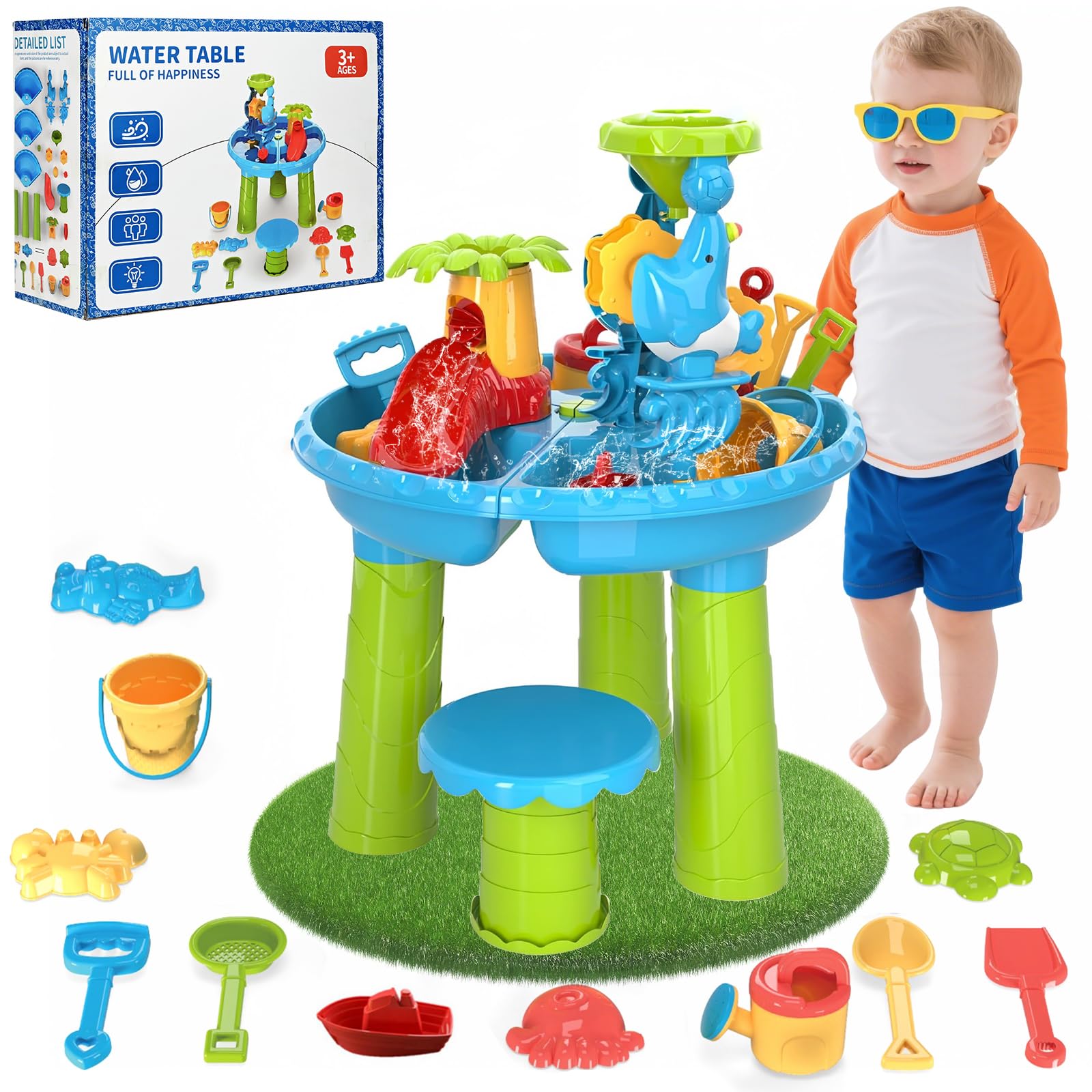 Diealles Shine Wasserspieltisch, Multifunktional Wassertisch Kinder Outdoor, Sand und Wasserspieltisch ab 1 2 3 4 Jahre, Wasser Spieltisch Kinder Outdoor Strand Sommer Aktivität