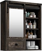 Vabches Farmhouse Bathroom Medicine Cabinet with Sliding Mirror Door, Adjustable Shelves & Towel Bar - Space-Saving Wall Mount Storage