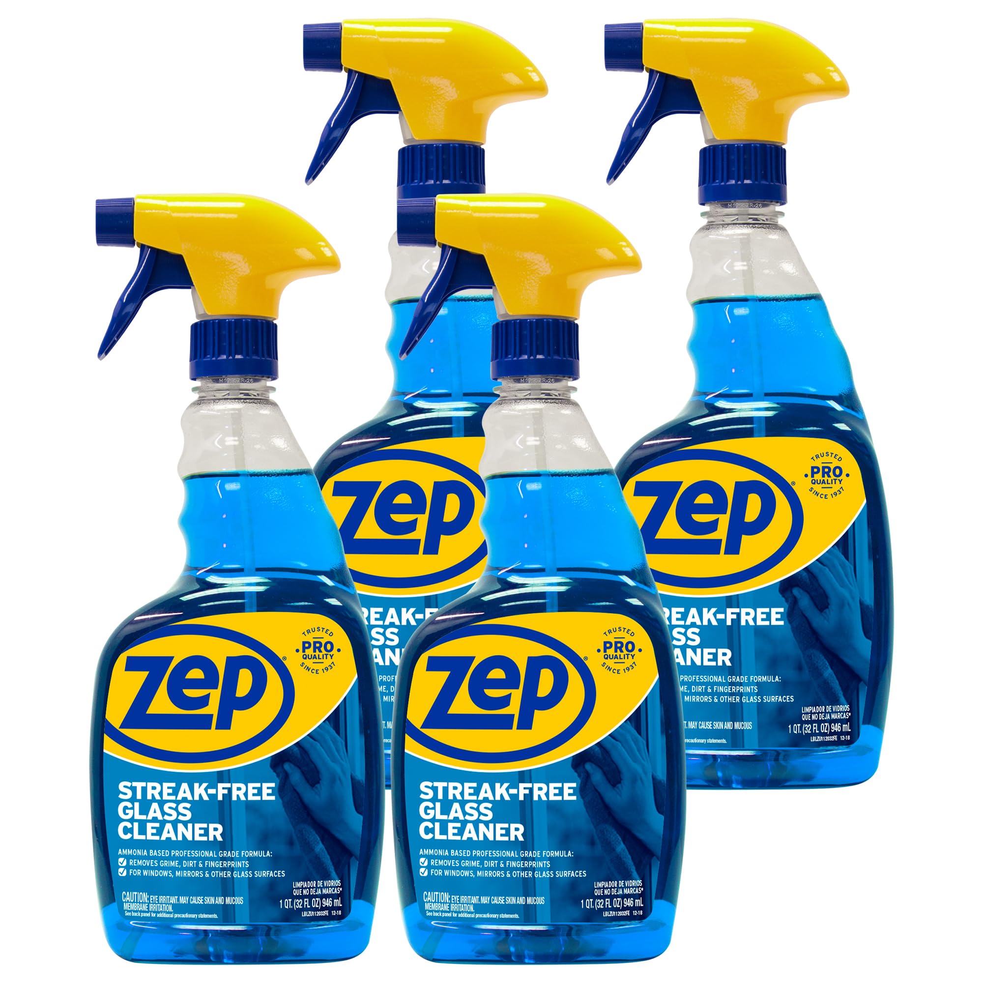 Zep Streak-Free Glass Cleaner - 32 Oz (Case of 4) ZU112032- Professional Grade Formula that Cleans Dirt, Fingerprints, Grime, Smoke Haze, and Toothpaste on Windows, Mirrors, and Other Glass Surfaces
