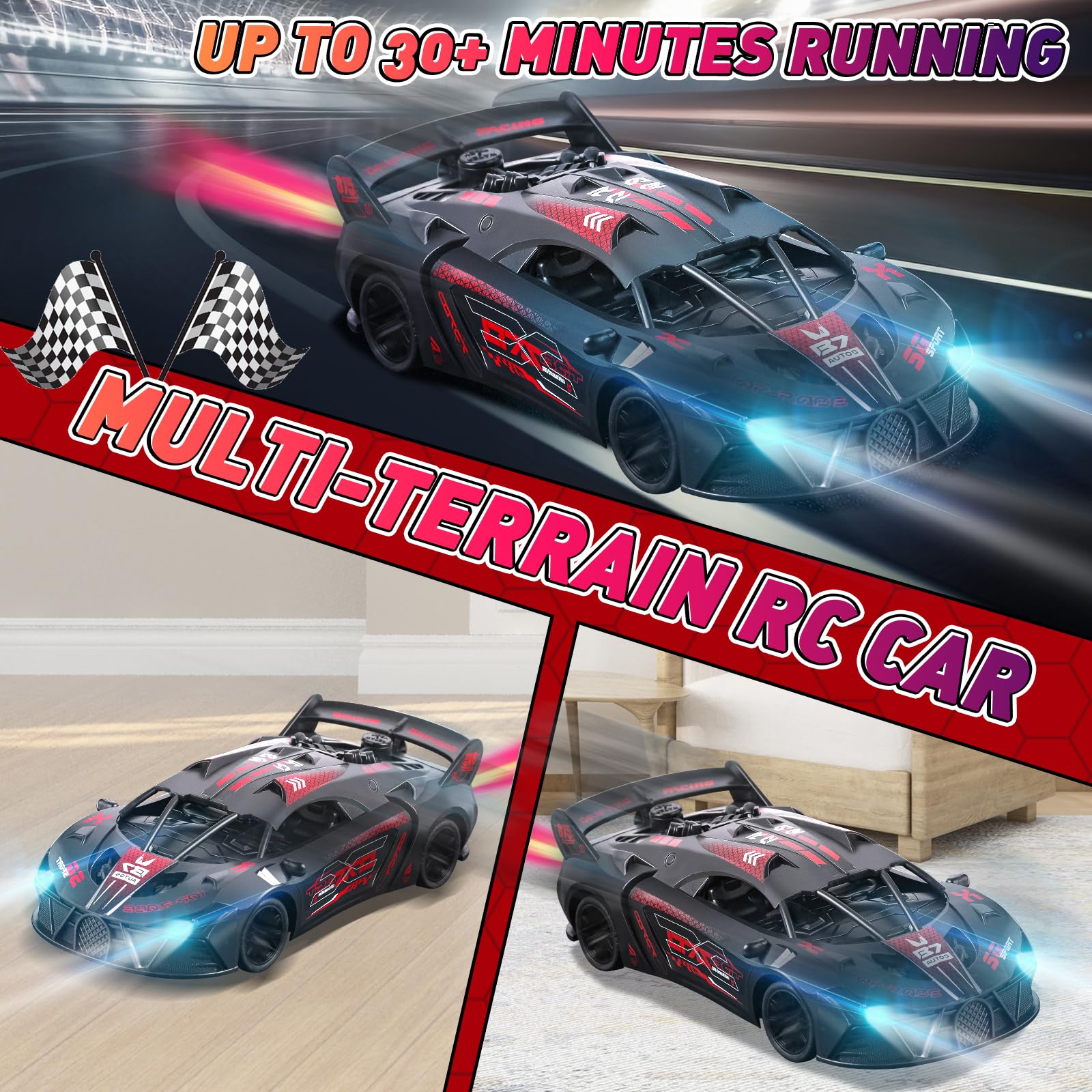 Bugetti Macchina Telecomandata per Bambini 3-12 anni Modellino RC Car, 1:18 Auto Telecomandata Bambino con Spray, Batteria Ricaricabile, Luce LED, Natale Compleanno Regalo per Ragazzi, Rosso