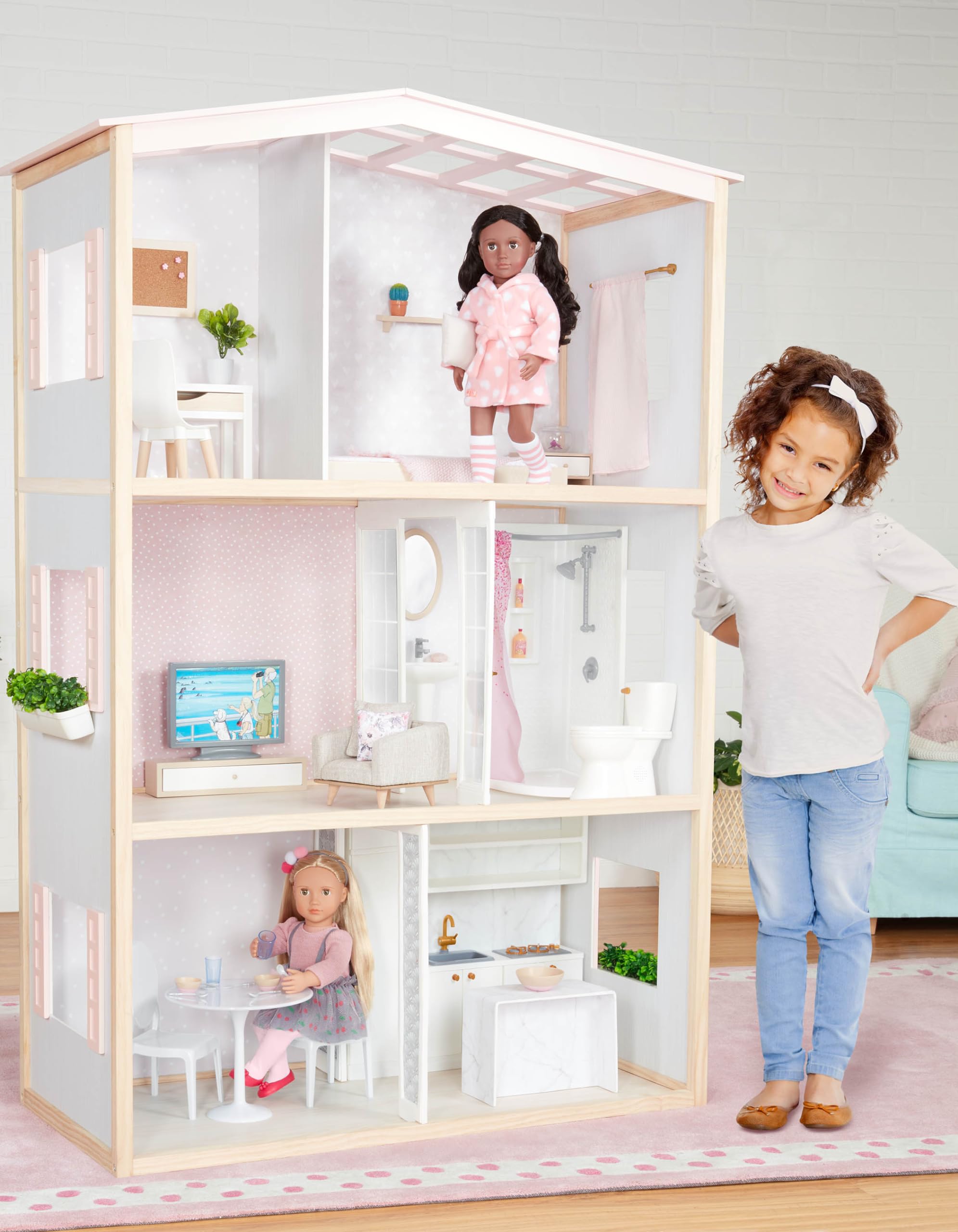 Our Generation Playset Dollhouse - 18-calowe akcesoria dla lalek - ruchome elementy mebli - sypialnia, kuchnia, łazienka i więcej - Pretend Play Toys for Kids Age 3 & Up - OG Sweet Home