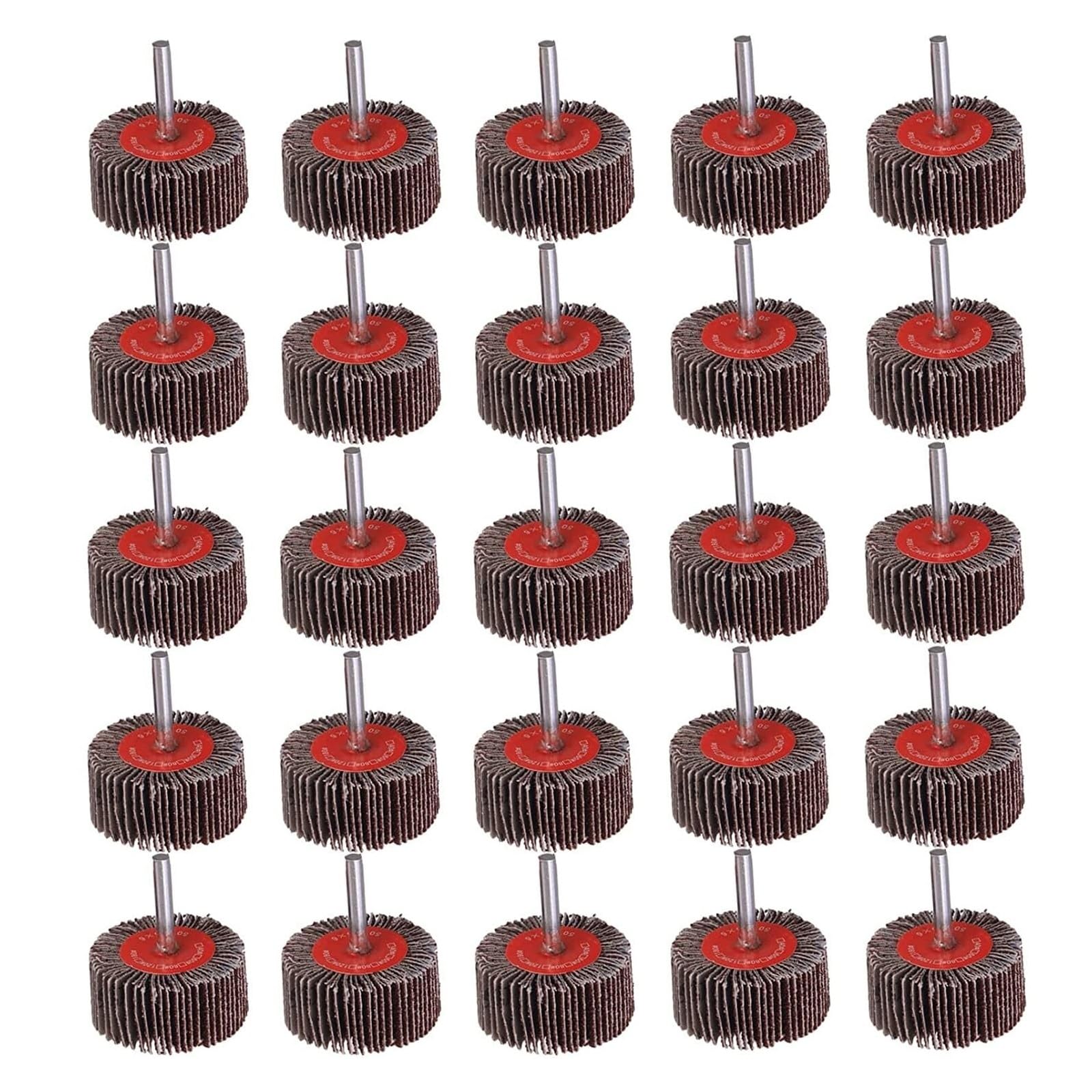 25-teiliges Schleiffächer-Rad-Set, 2 x 1 x 1/4 Zoll, Körnung 60/80/120/240/320, Aluminiumoxid-Schleiffächerrad