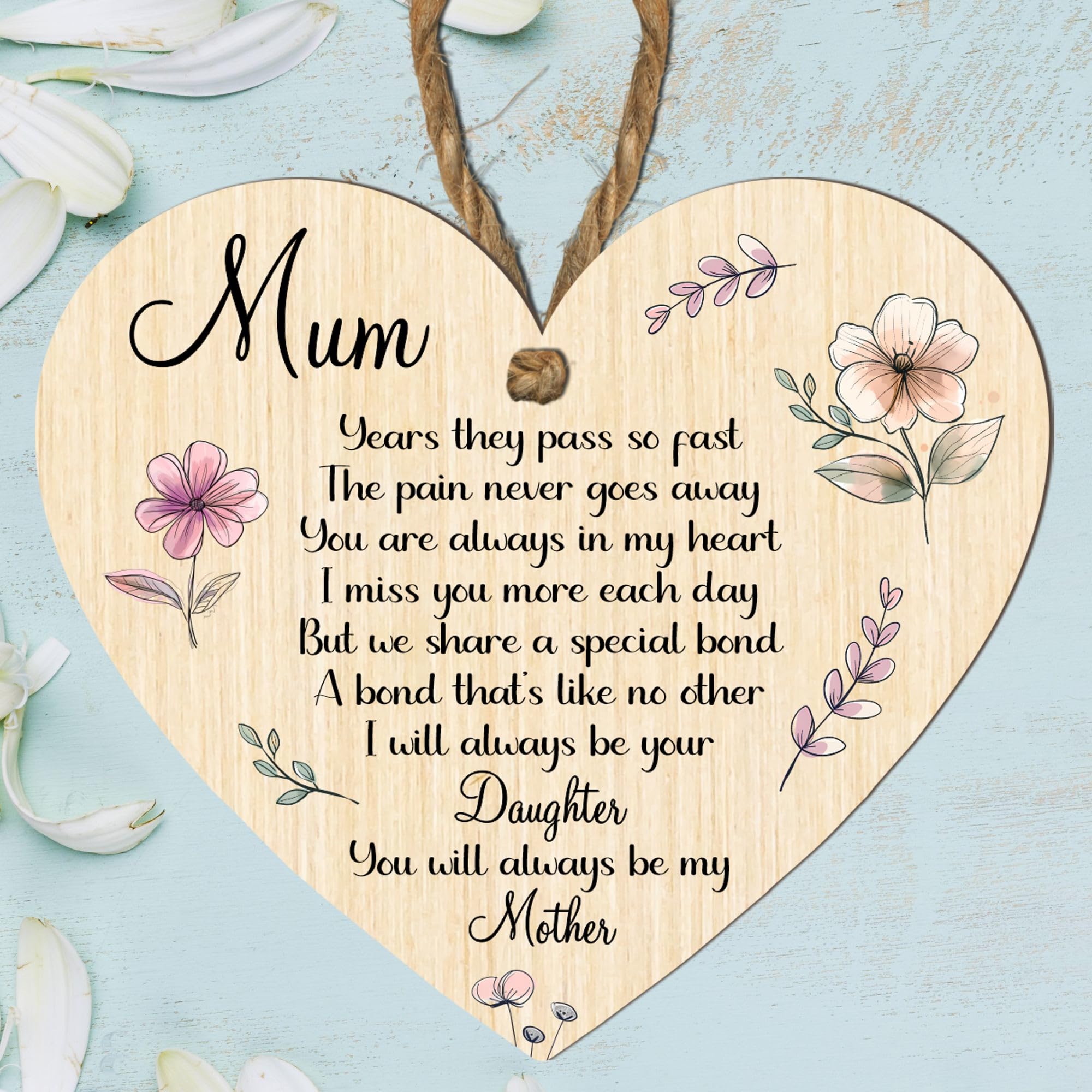 Heart-Shaped Memorial Plaque for Mum – "Years They Pass So Fast" Sentiment – Beautiful Floral Design – Mother-Daughter Bond Tribute – Thoughtful Remembrance Gift (Large: 23 cm (H) × 20 cm (W))