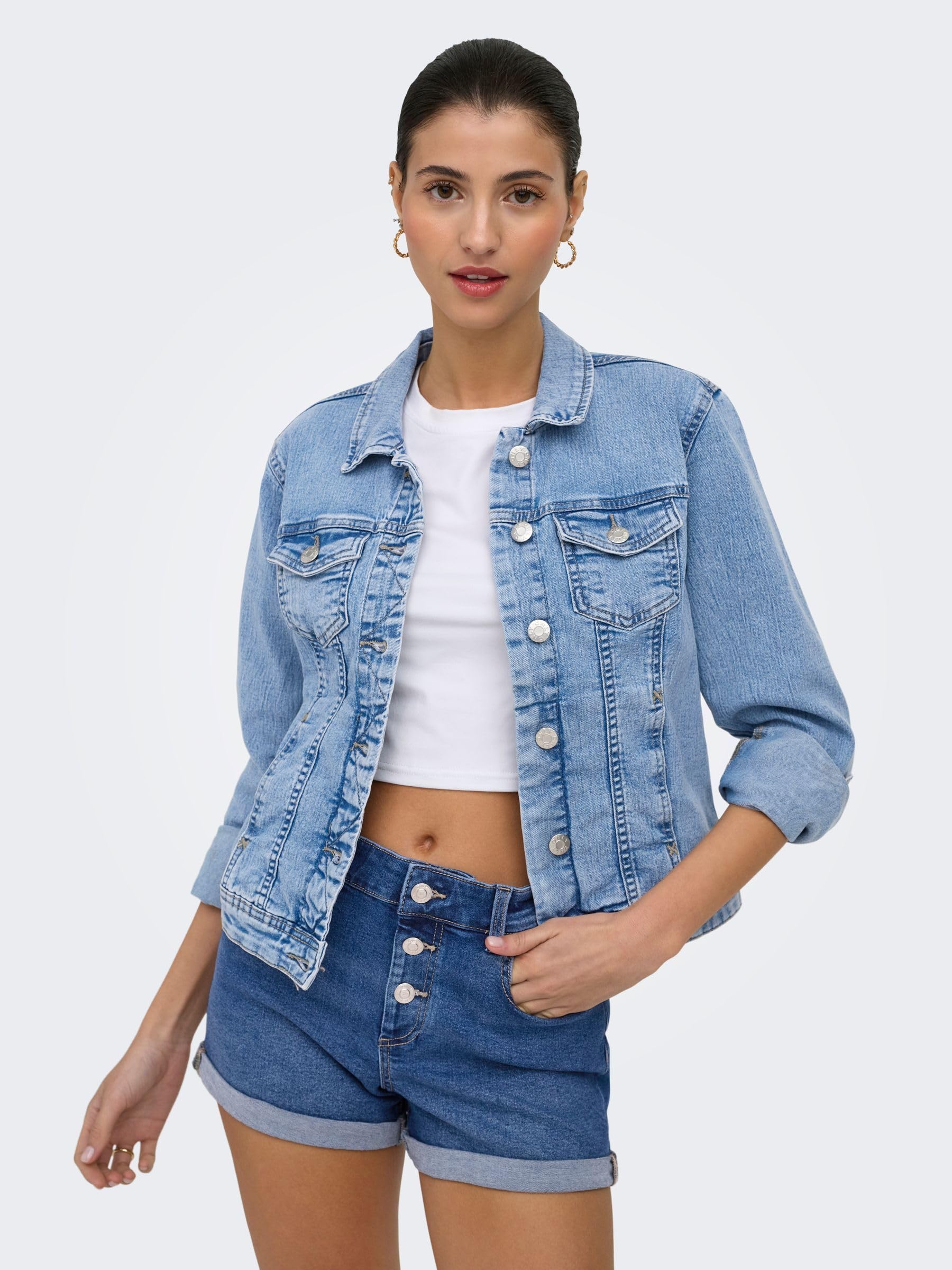 ONLY Onltia Dnm Jacket Col Pimbox Noos Giacchetto denim Donna