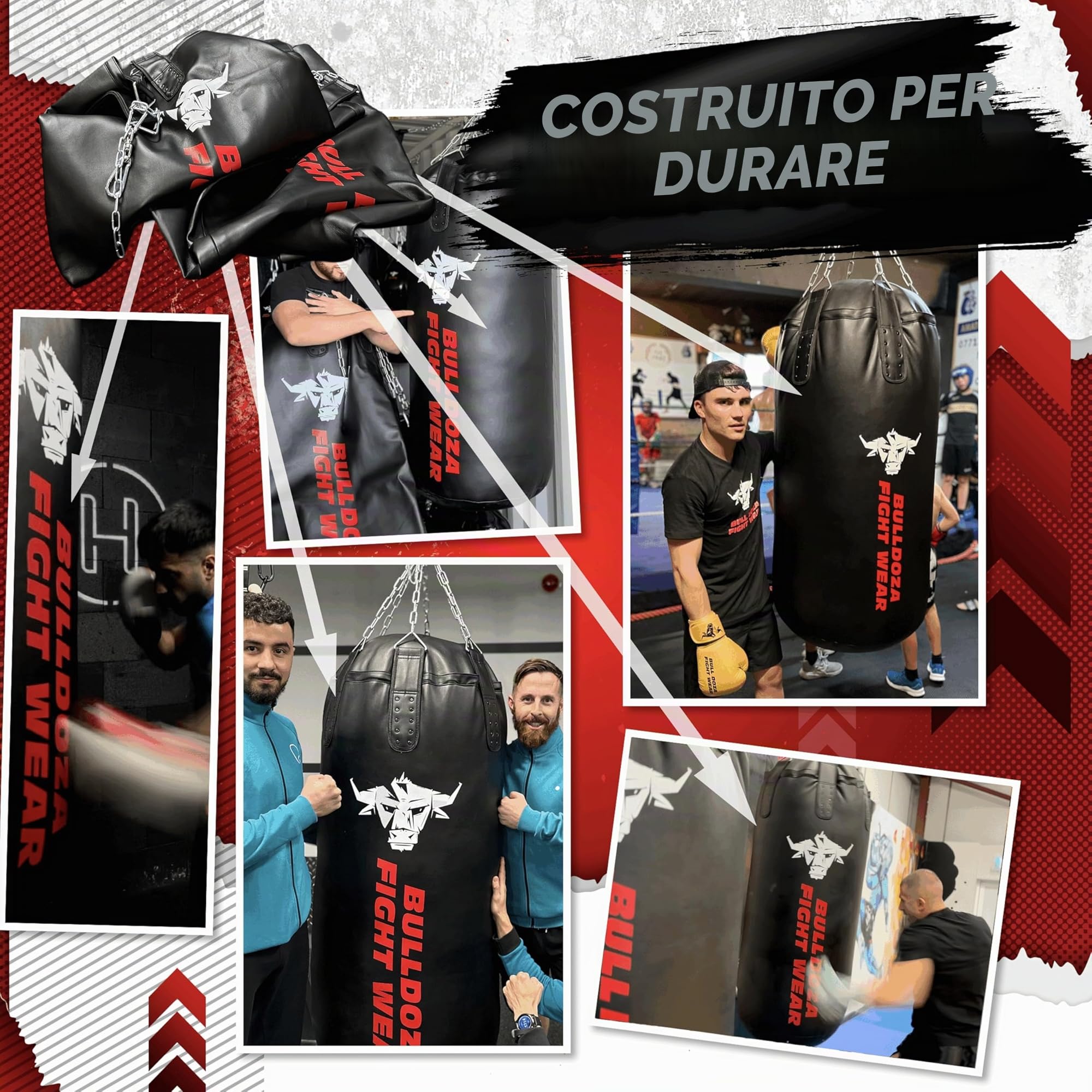 Jumbo - Sacco da boxe XXL con catena sospesa, girevole, moschettoni, per MMA, kickboxing, Muay Thai, arti marziali