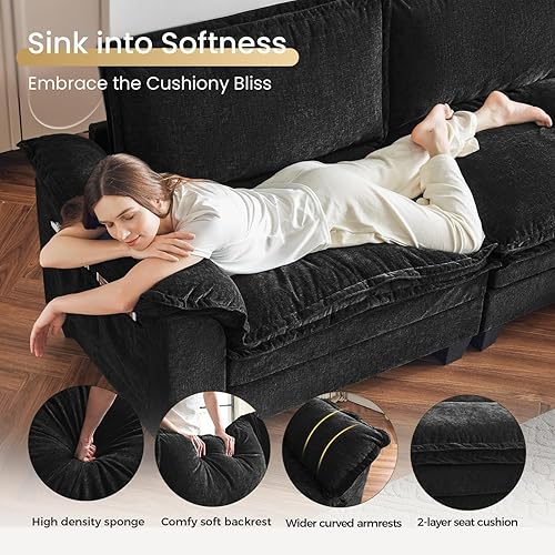 Miniatura 3 de KKL Sofá modular modular grande en forma de V de 7 plazas, moderno sofá seccional con otomana, sofás para sala de estar, sofás de nube de felpilla