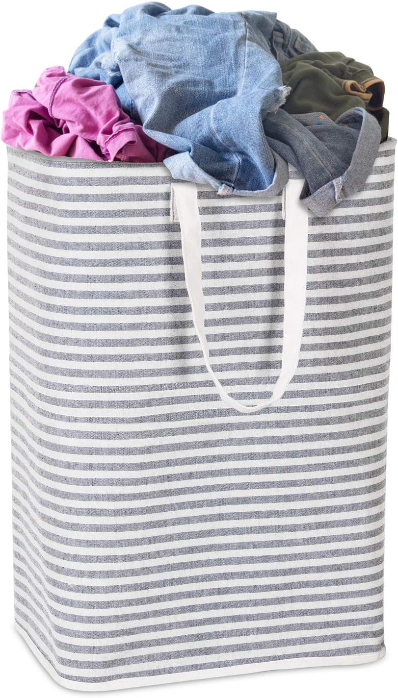Wisuce Collapsible Laundry Hamper with Lid, Tall Double Laundry Basket with Dual Built in Handles and Bamboo Frame for Dirty Clothes Storage (Gray) (Beige)