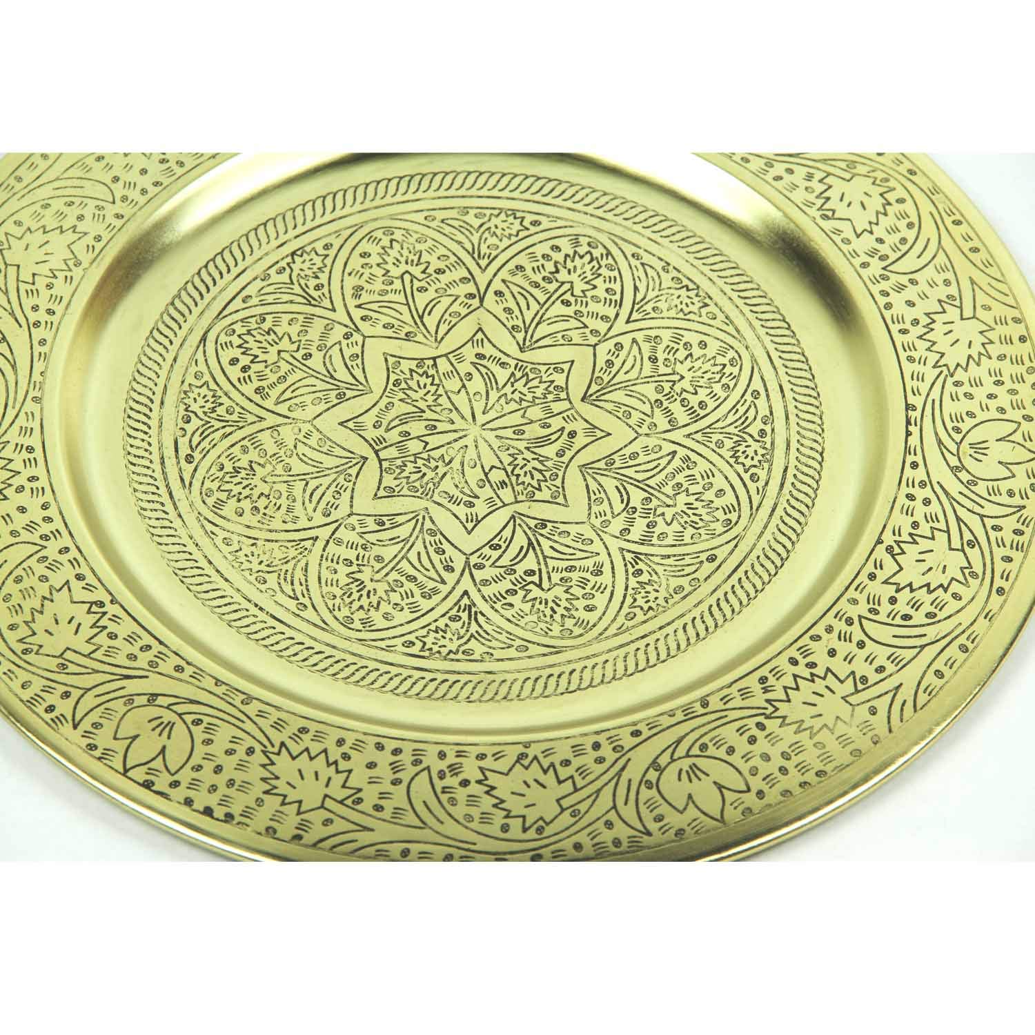 Marokkanisches Serviertablett Nermin Ø 50 cm rund aus Metall in Antik-Gold Look orientalisches Teetablett aus Marrakesch Boho Chic Ostern Muttertag Tablett Tisch-Deko TTB508G