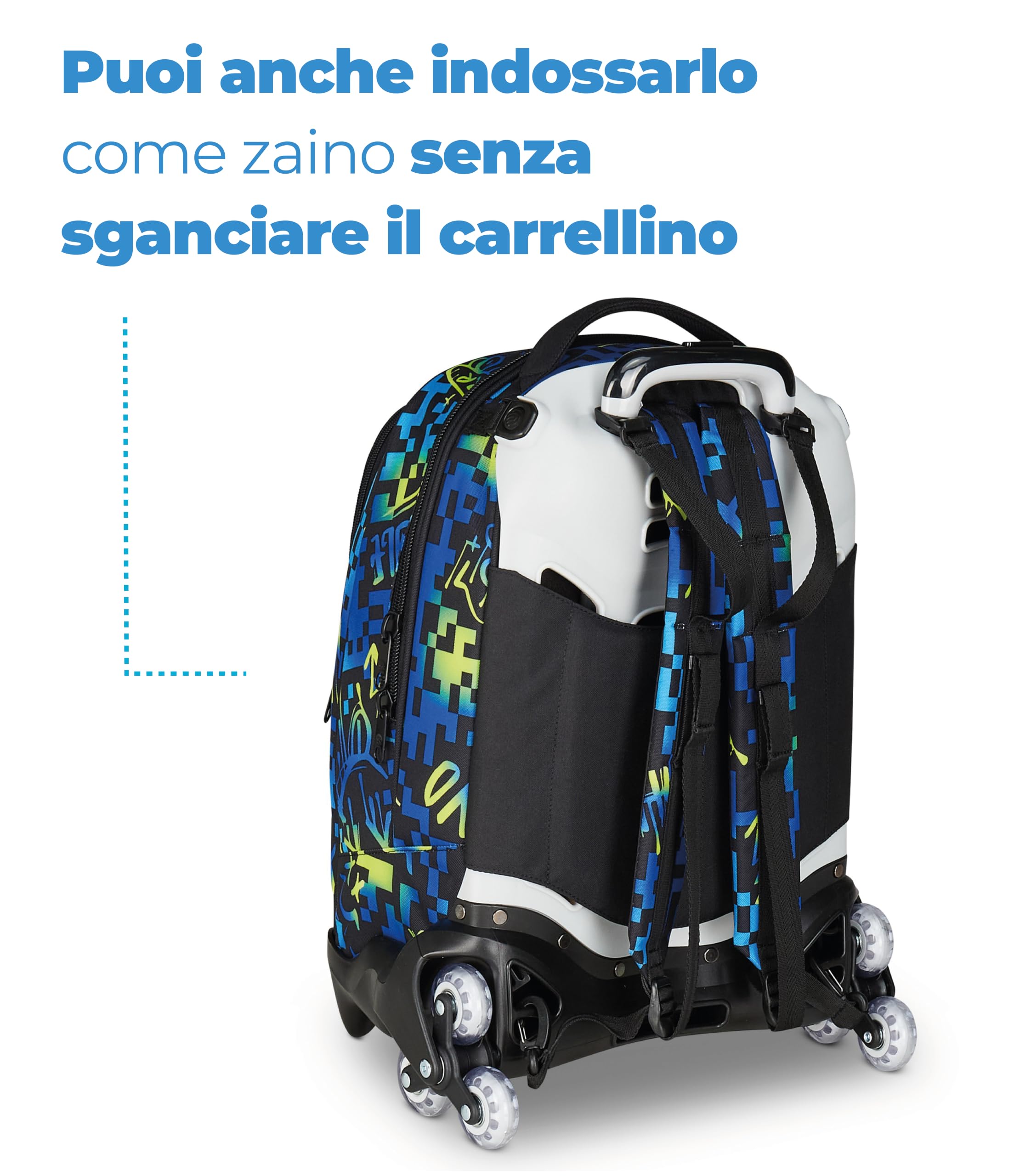 Seven Zaino Trolley Scuola Elementare Bambino 3 ruote, Zaino Sganciabile, Doppio Uso, Spallacci a Scomparsa, blu