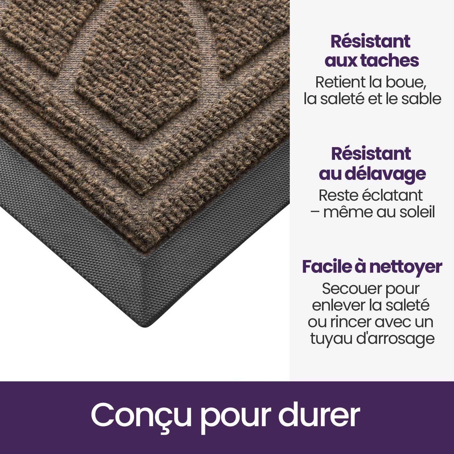 DEXI Paillasson Interieur Entree 60 x 120 cm, Tapis d'entrée Antidérapant, Tapis de Porte Absorbant et Résistant, Tapis pour Intérieur, Extérieur, Couloir, Jardin, Cour, Brun