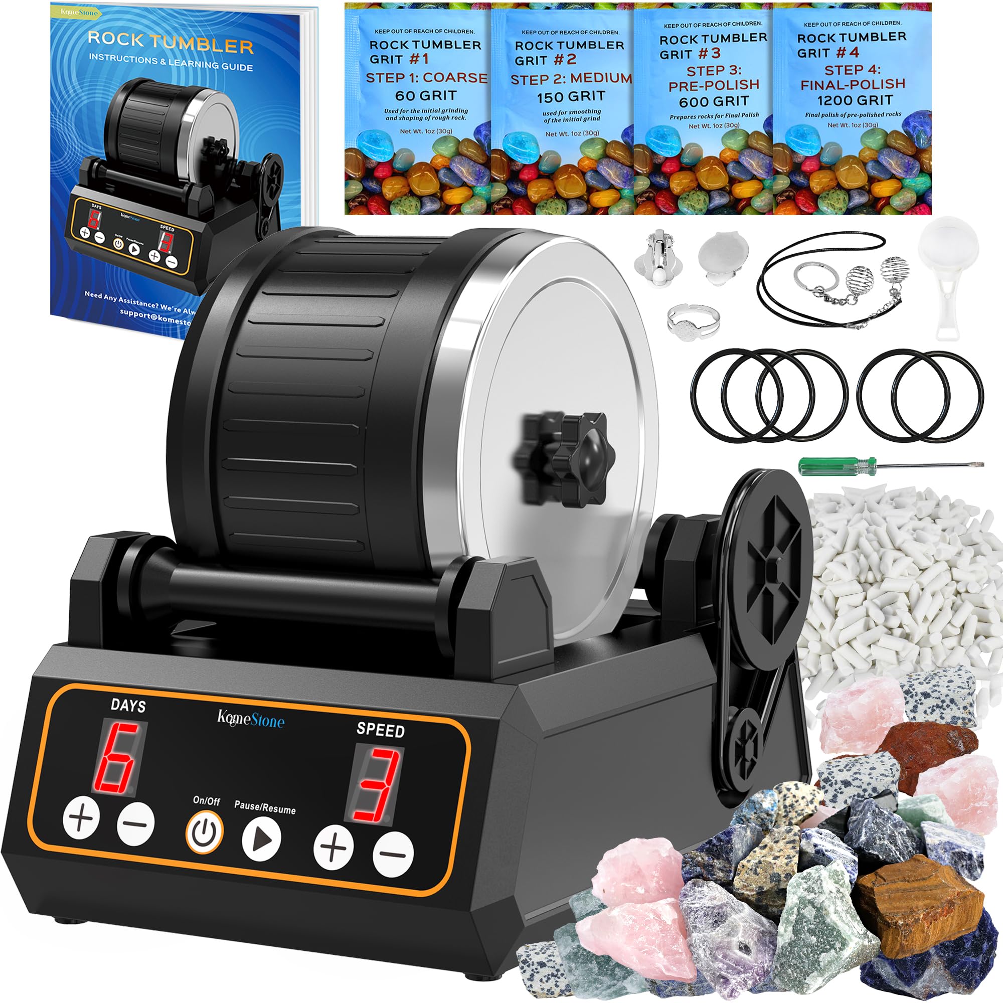 Buy KomeStone Rock Tumbler Kit, K1 Professional Large 2.5LB Capacity Edition Memory Function