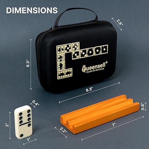 Miniatura 3 de Queensell Juego de dominó para adultos con 4 bastidores de dominó  Juego de dominó doble de 6 con soporte para dominó, juegos de mesa clásicos para
