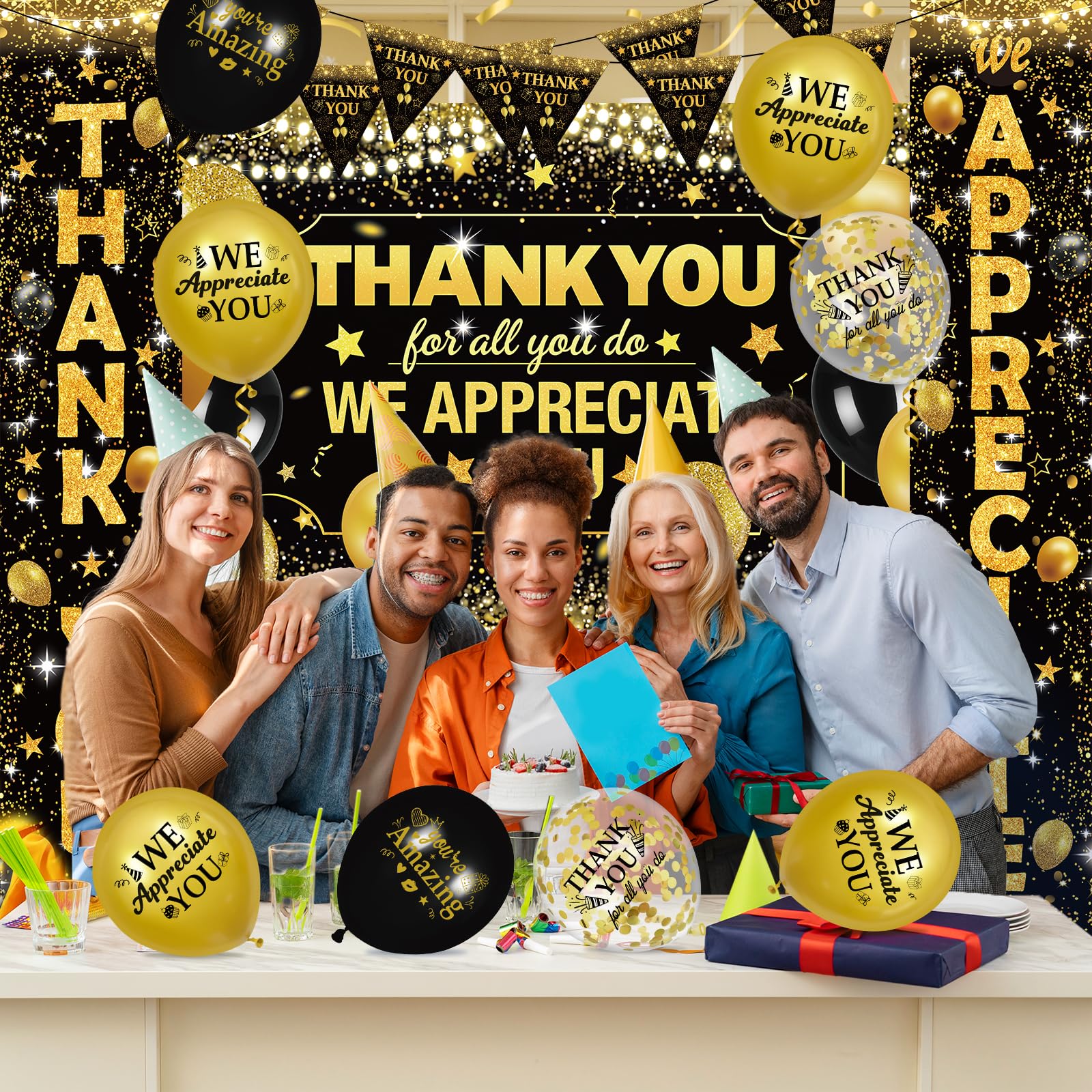 Pre-strung Thank You For All You Do Banner - NO DIY - Gold Glitter ...