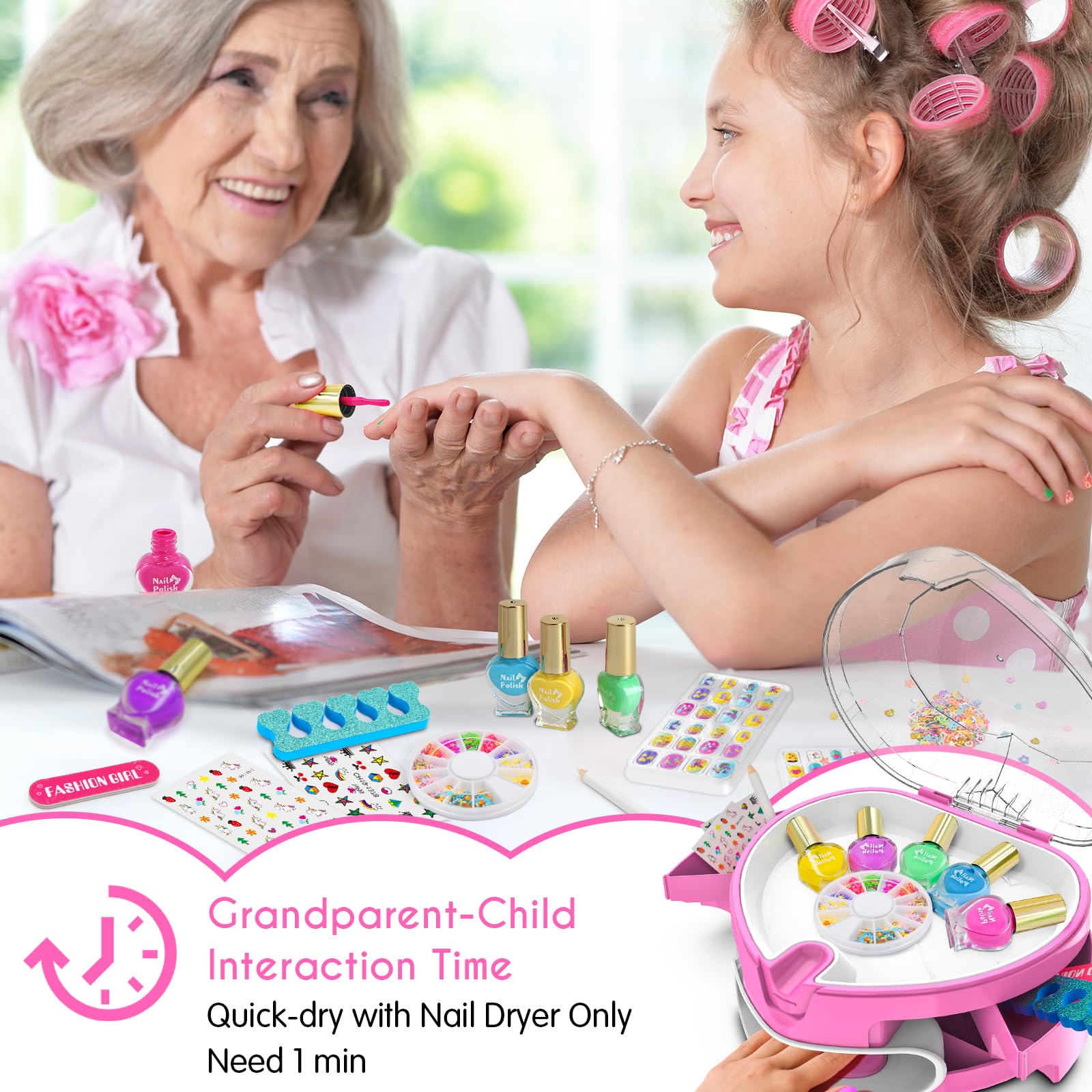 Juego de esmaltes de uñas para niñas, kit de arte de uñas para niños de 7 a 12 años, salón de uñas todo en uno con secador de uñas y uñas postizas a presión, decoración de bricolaje, esmalte 8