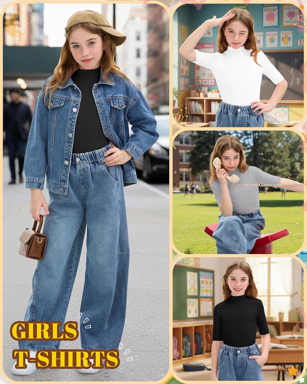 3 Pack Girls' 1/2 Sleeve Mock Turtleneck Shirts Summer Elbow Length Tops Kids Half Sleeve Basic Tees Teen Shirts - Image 5