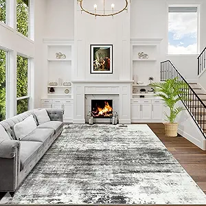 5x7 Area Rugs Washable Rug: Modern Abstract Living Room Rug Soft Anti-Skid Thin Carpet Indoor Floor Non-Shedding Carpets for Bedroom Dining Room Farmhouse Nursery Home Office - Black Grey