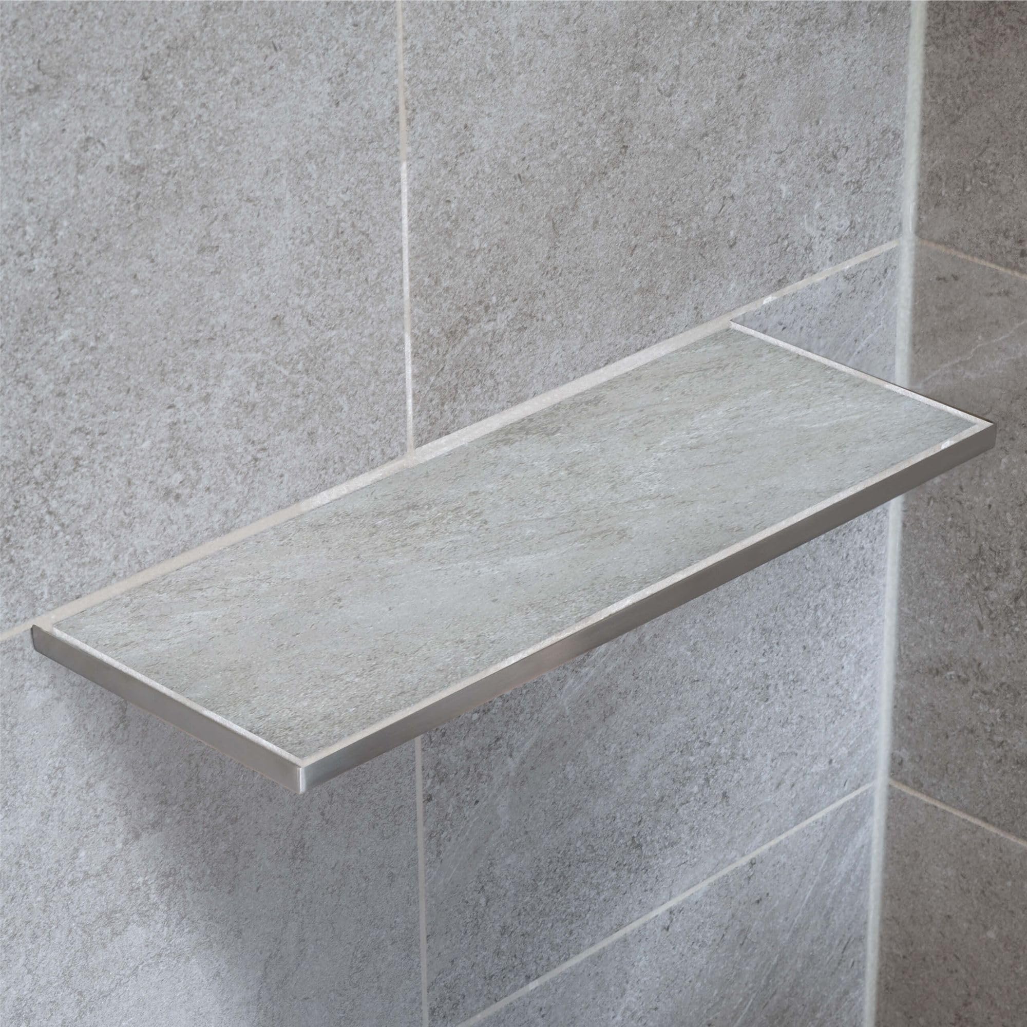 Befliesbare Duschablage Ecke 400mm x 150mm Silber Ablage zum Einfliesen, Edelstahl korrosionsbeständig, Bad Accessoires