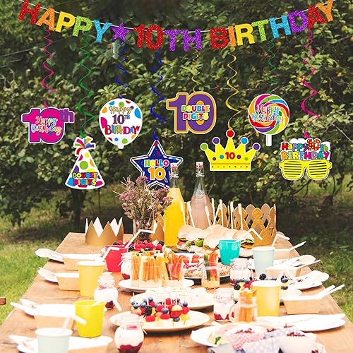 Miniatura 5 de Cartel de feliz cumpleaños número 10 pre-encordado, decoración de cumpleaños de 10 años para niños y niñas, doble dígitos para fiesta de cumpleaños