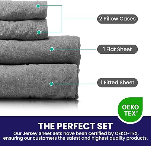 Miniatura 9 de Linteum Textile Supply Juego de sábanas de punto jersey de 4 piezas, 100% algodón, cambray, individual