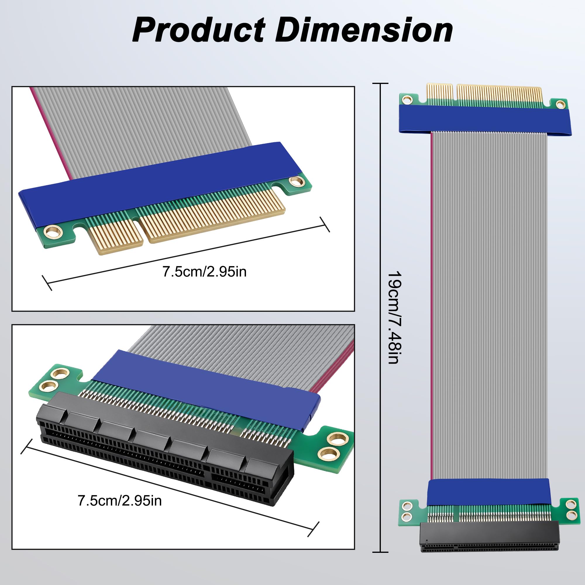 XMSJSIY PCI-E Express 8X Riser Kabel Extender Adapter PCIe 8X wtyczka do gniazda przedłużacz GPU montaż pionowy karta graficzna adapter karty graficznej adapter do SSD RAID - 19 cm / 7,48 cala