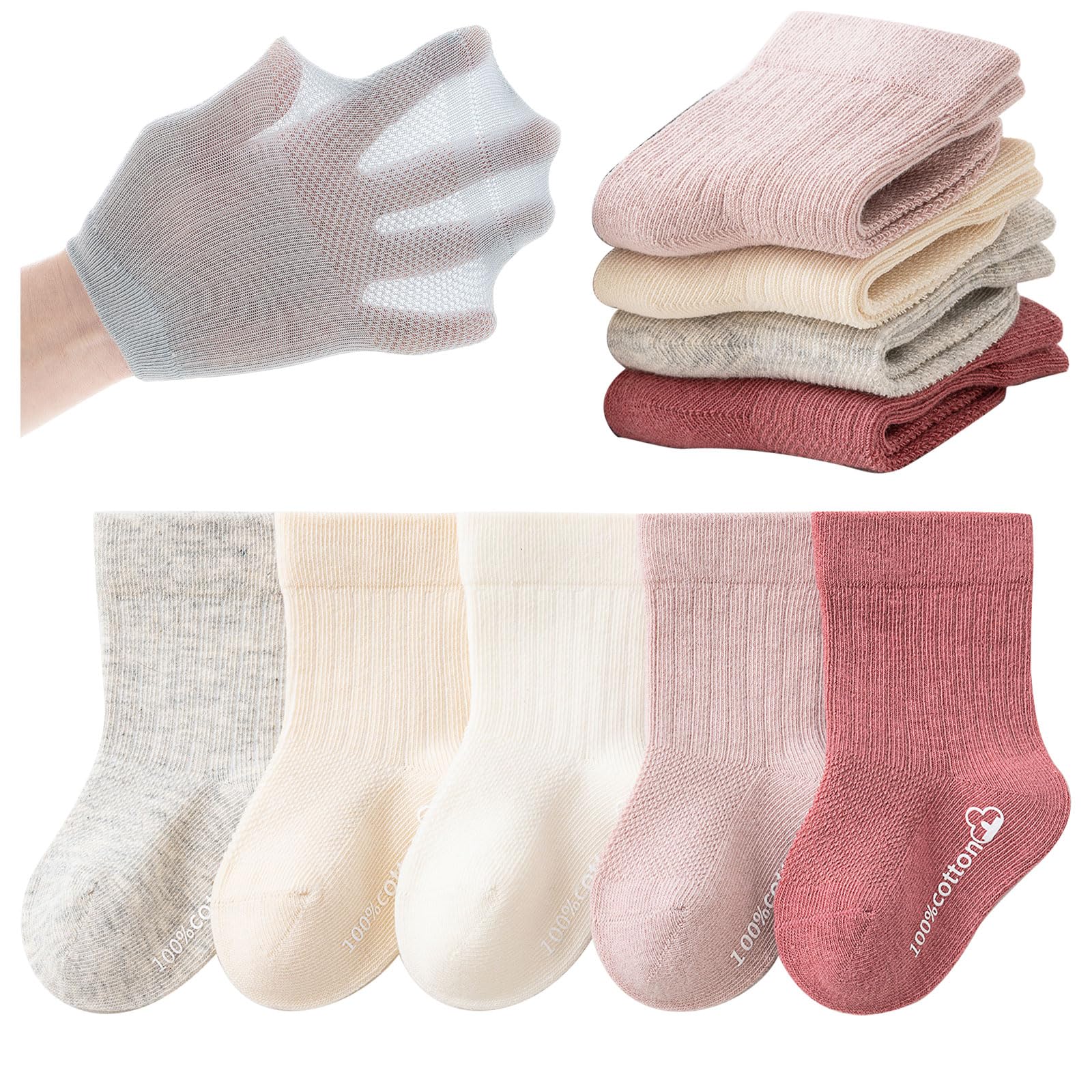 Calcetines de Algodón transpirable 5 pares Calcetines sólidos de verano para Niños Niñas Bebé