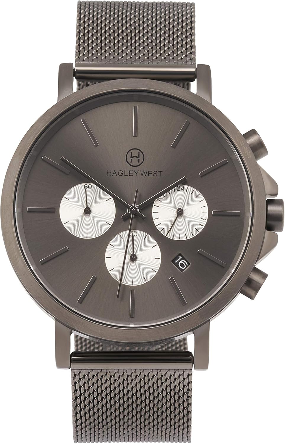 Hagley West Mens Analogue Chronograph Quartz Watch with Gun Metal Mesh