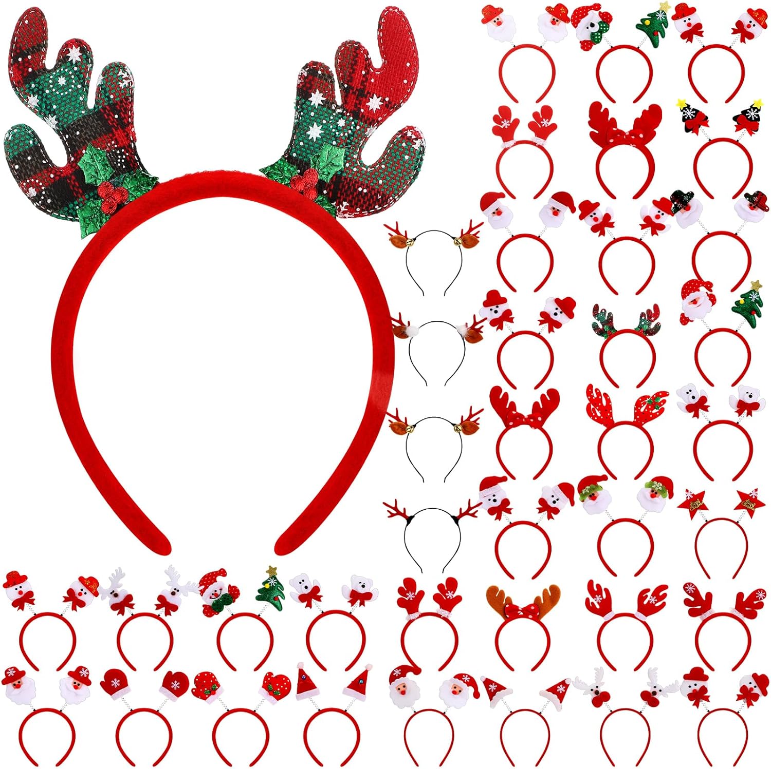 36 Pcs Christmas Headbands bulk with Assorted Design Reindeer Antlers Holiday Headbands Accessories for Adults