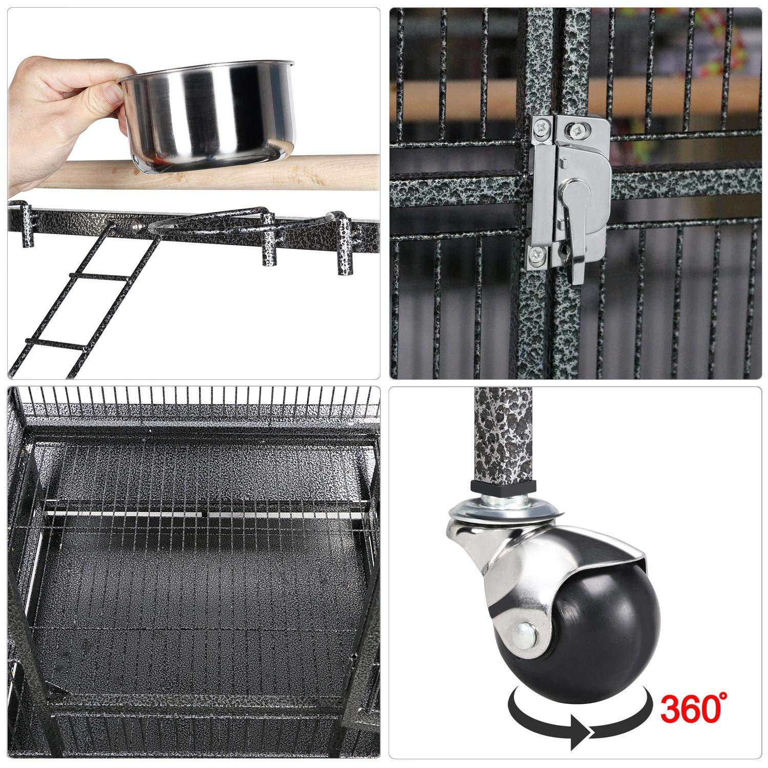 Yaheetech Grande Cage Oiseau Volière à Oiseaux Intérieur Extérieur pour Perruche Perroquet Mandarin avec 4 Roulettes 81x76x174cm Métal