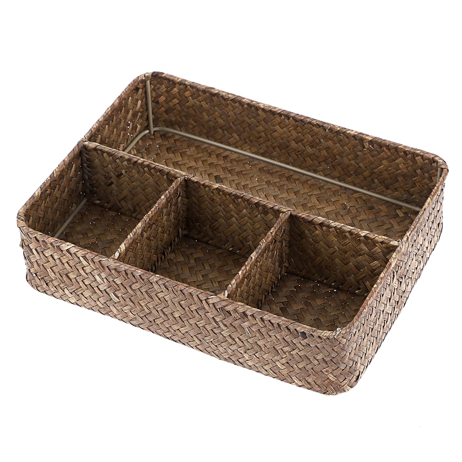 ELLDOO Tea Bag Organizer Tray, Sugar Packet Holder Coffee Pod Storage Condiment Organizer Seagrass Divided Basket for Pantry Drawer Shelf Countertop,