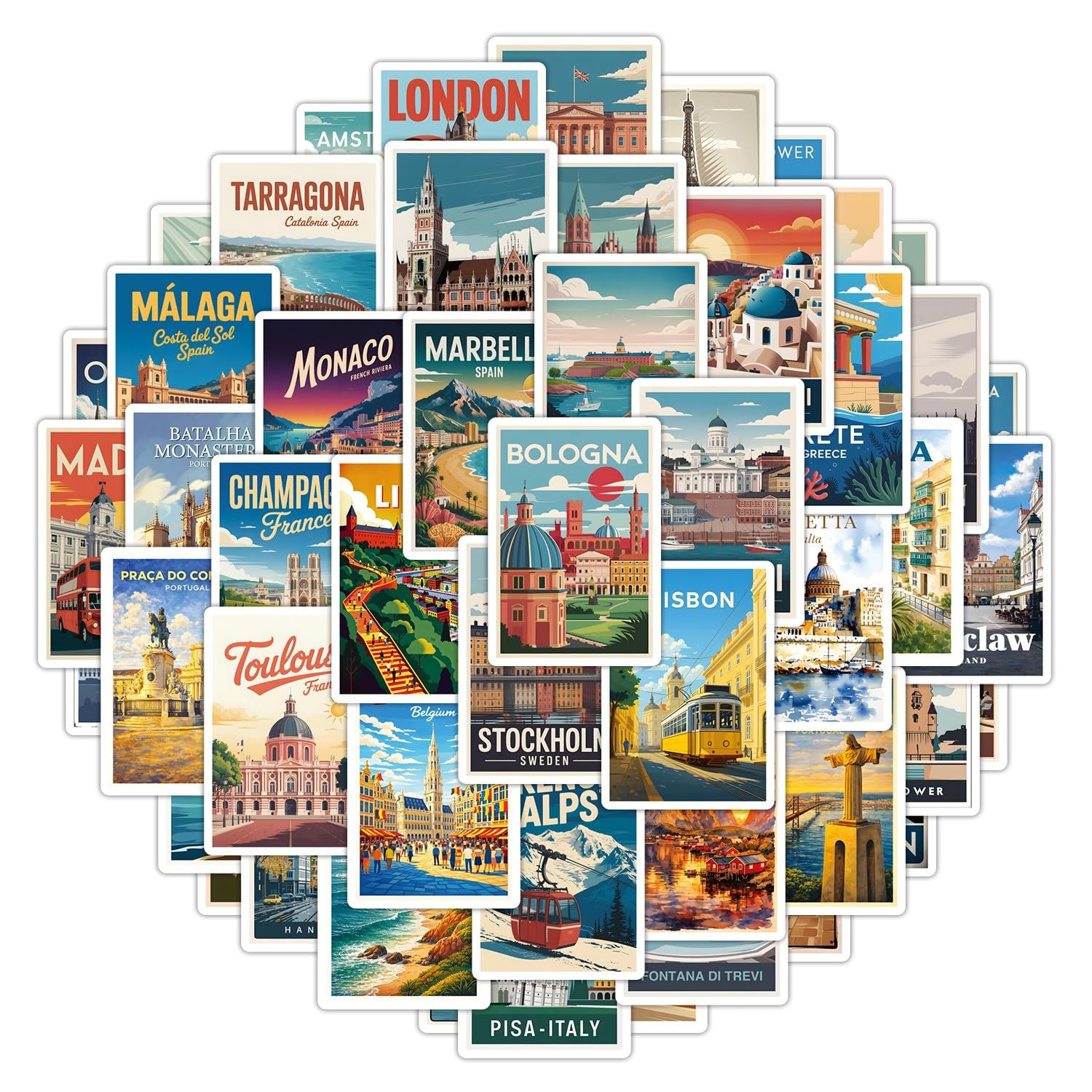 European Travel Stickers,50Pcs City Postcard Decorative Vinyl Decals — image 1