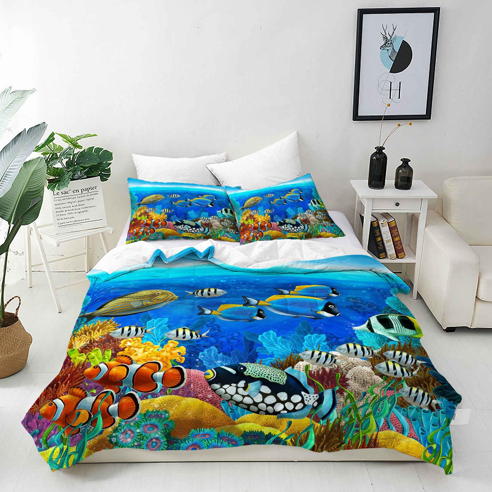 ANHOPE Custom Duvet Cover & Pillowcase Customized Size Bedding Set with Ocean Tropical Fish Coral Printed Pattern Personalised Quilt Cover for All Season