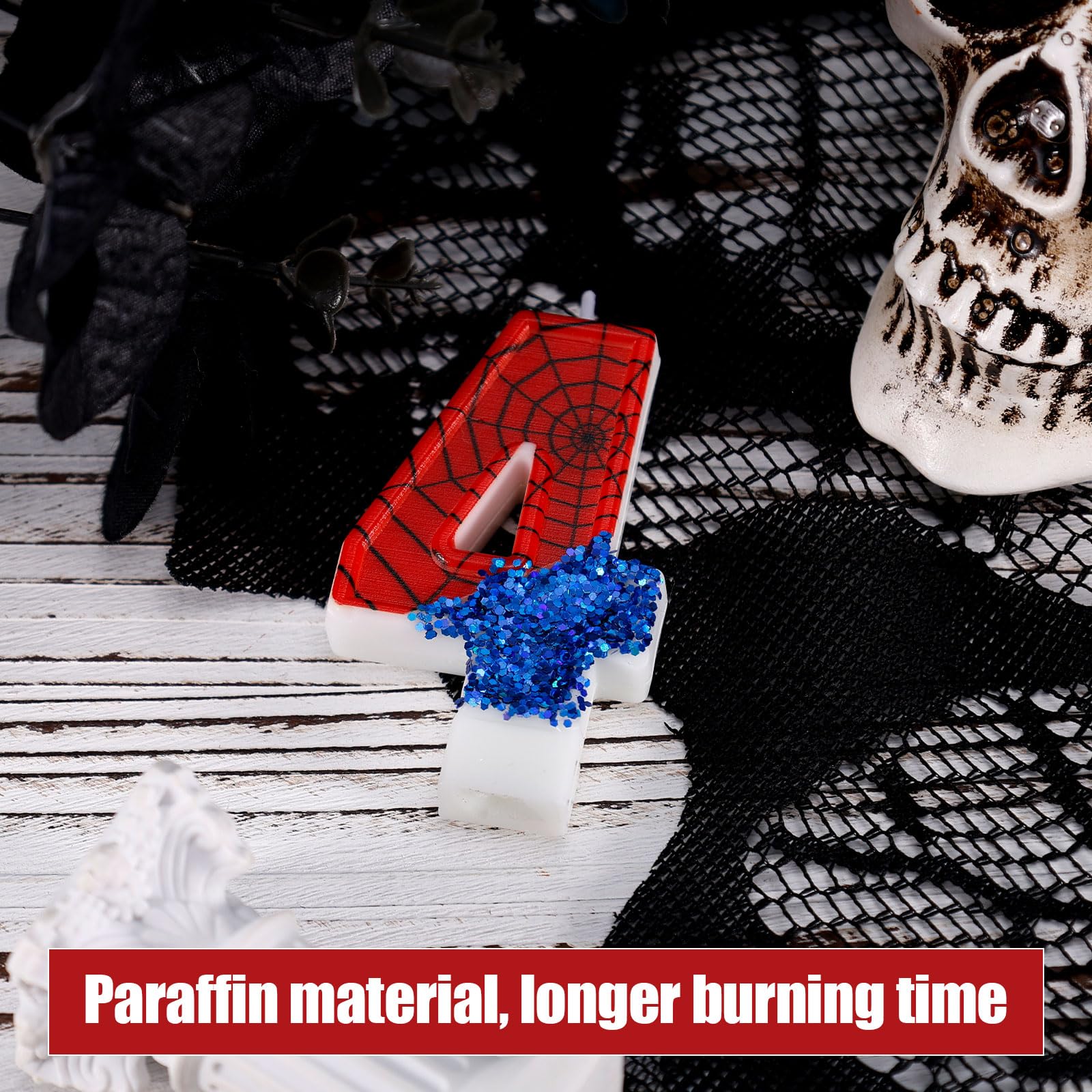 Candela Per Torta Con Numero E Ragnatela, Blu, 6x4 Cm, Per Feste Di Compleanno A Tema Ragno E Halloween, Con Scatola Trasparente