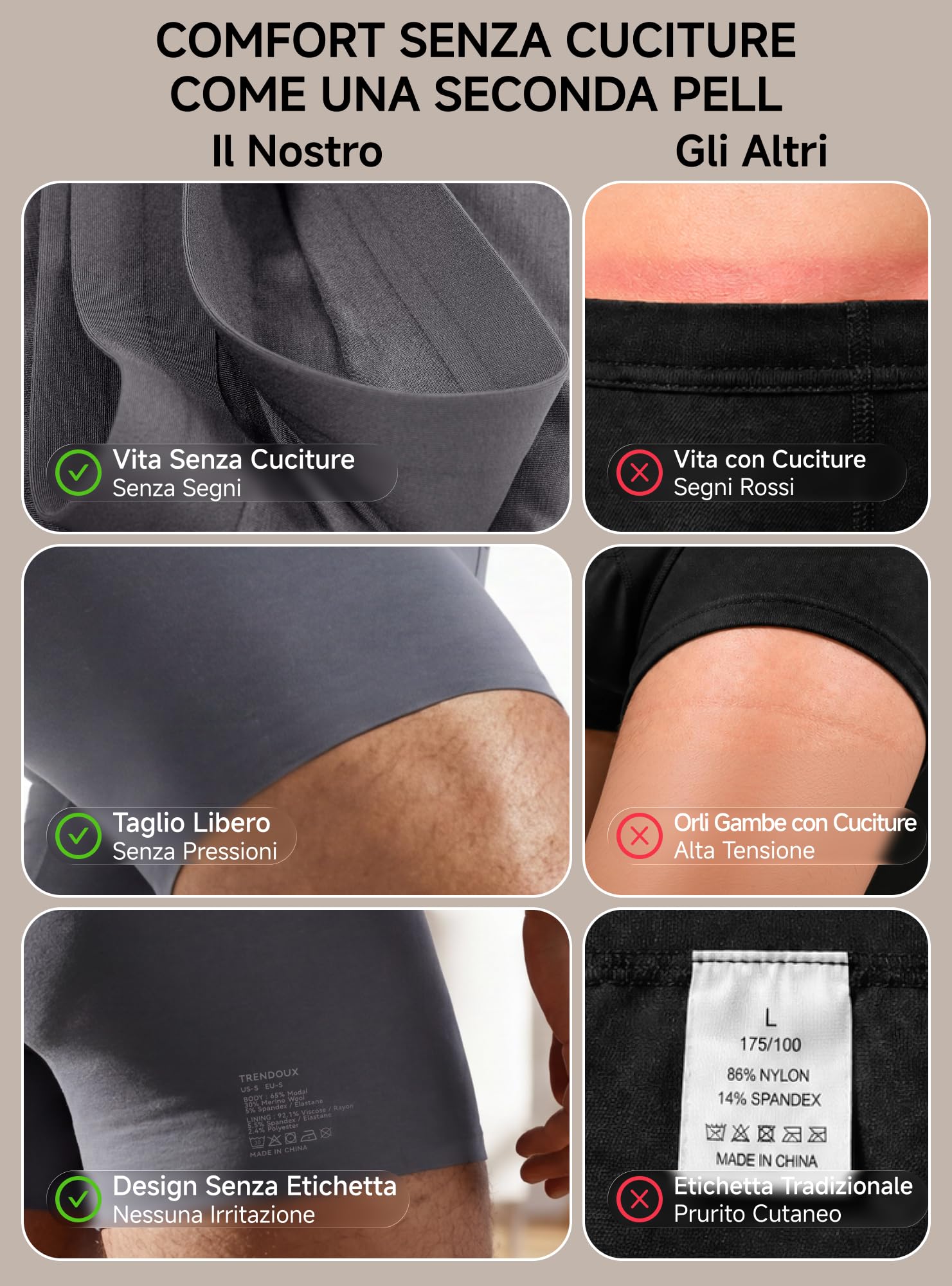 TRENDOUX Boxer Uomo Lana Merino: con Modal Morbido, Elastico e Traspirante | Cintura e Gambe Senza Cuciture, Mutande Uomo Senza Etichette, Gamba Lunga Anti-Arrotolamento, Comfort Quotidiano 3 Pezzi