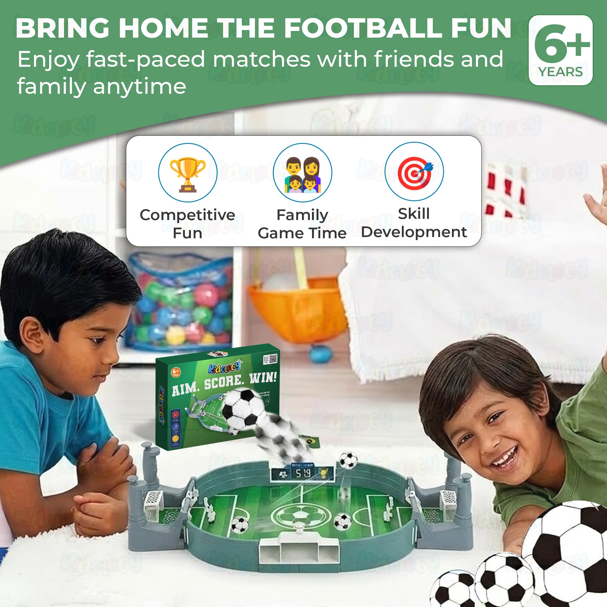 Kidology Football Table Interactive Game for Kids | Indoor Mini Football Board Game 2 Players | Portable Table Football Soccer Game Set with Balls, Goals & Controllers | Fun Sports Toy & Gift for Kids — Amazon image 7