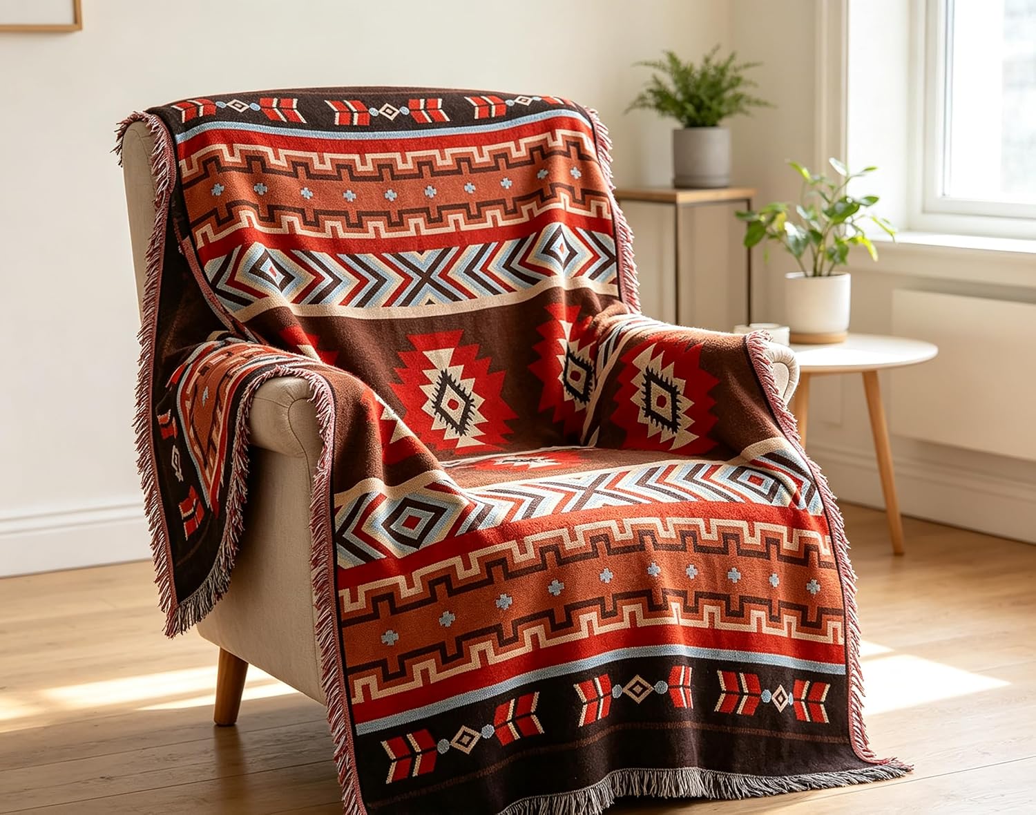 Luxlovery Bohemian Sofa Throw Blankets Ethnic Woven Farmhouse Aztec Southwest Throws Boho Throw Blanket for Couch Multicolor Aztec Bed Throws Oversized Chair Sofa Cover with Tassels(63"x102")