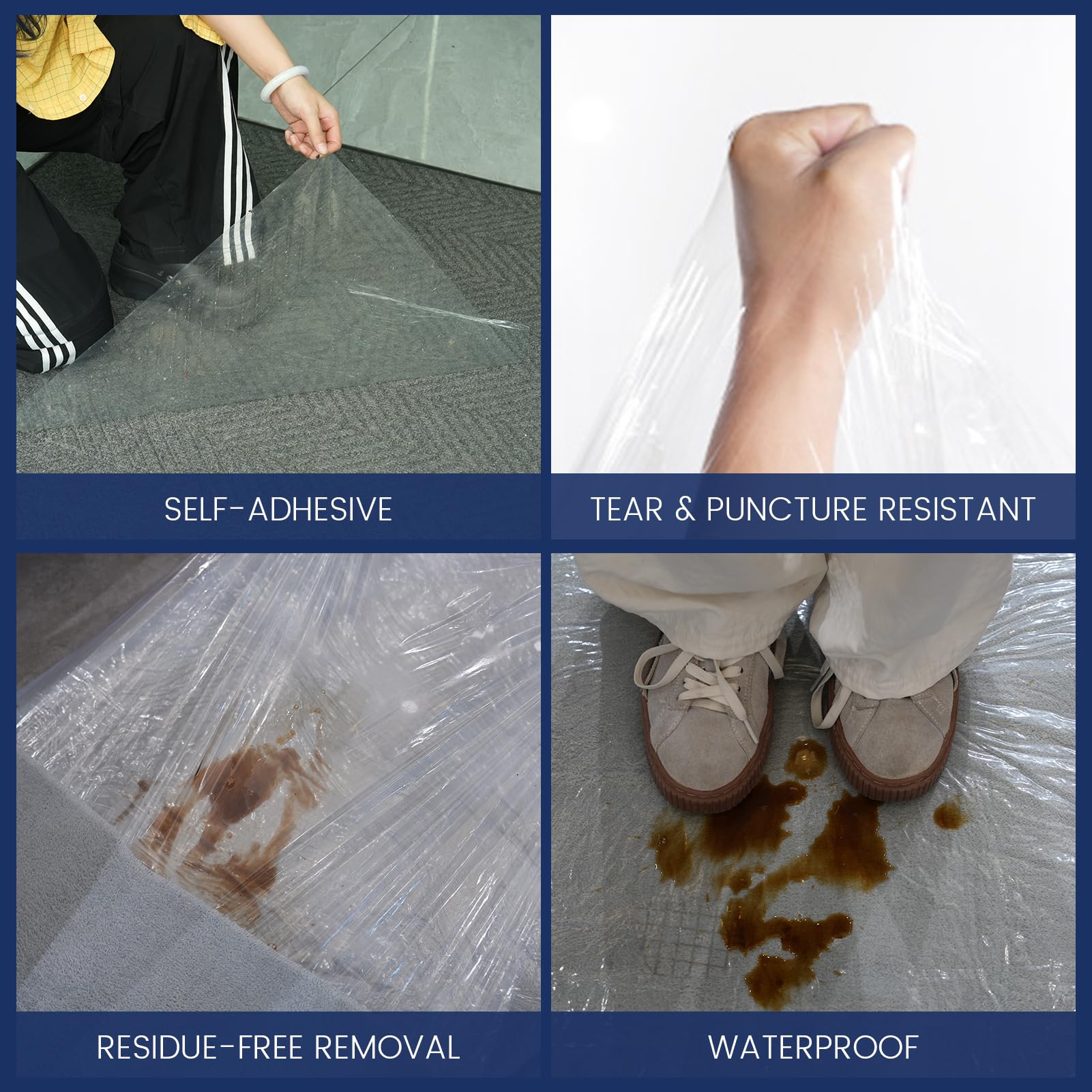Adhes Film De Protection Pour Moquette 60 CM X 61 M Transparent Protecteur De Tapis Autocollant, Film De Surface ImperméAble Sans RéSidus Pour La Remodelation, La Peinture, La Construction