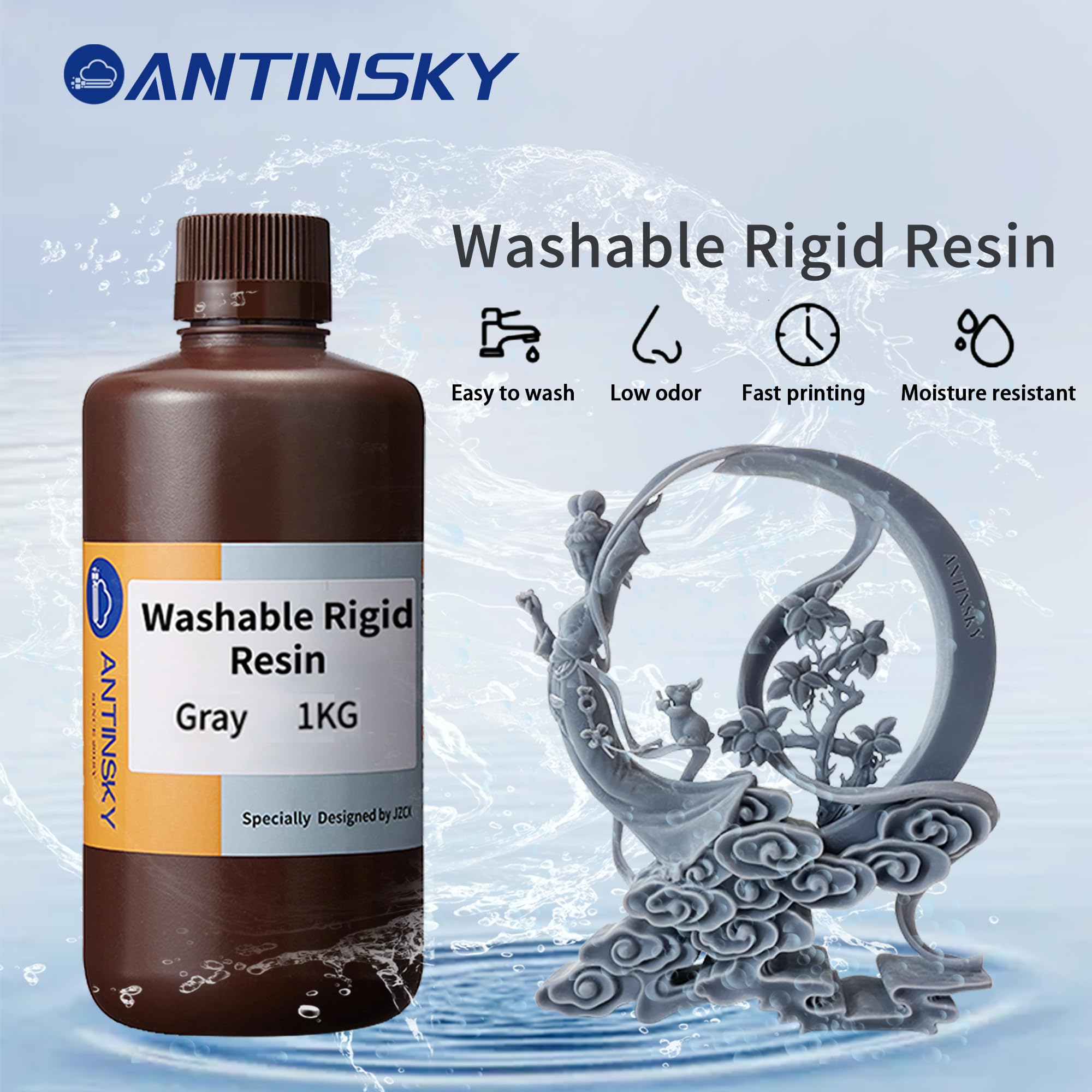 Antinsky Résine rigide 8 K lavable pour imprimante 3D DLP LCD 405 nm 1 kg Haute précision et faible rétrécissement