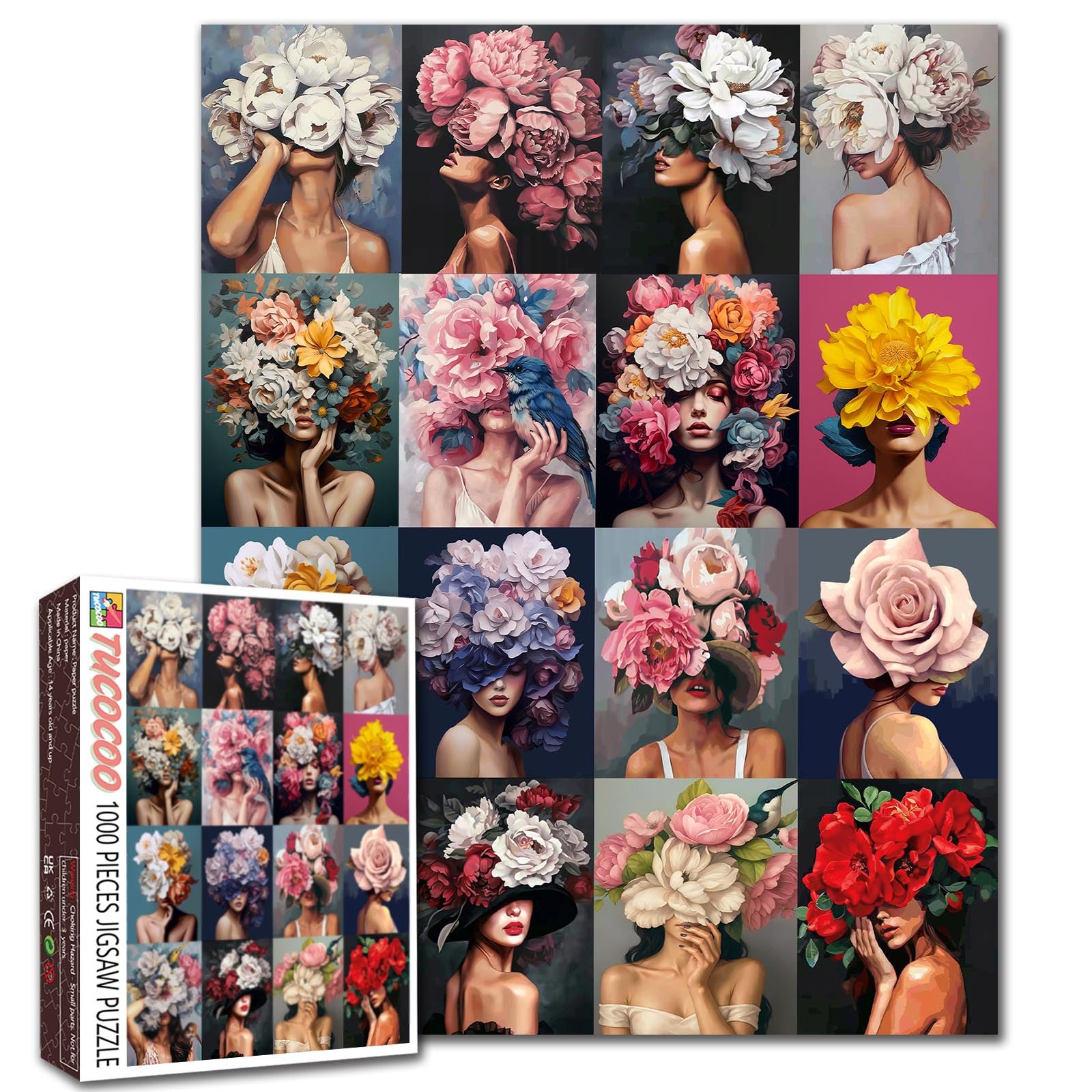 Fashion Women's Head Flower Puzzles Graffiti Girls Art 1000 Pieces for Adults Jigsaw Challenging Puzzle Perfect for Game Nights DIY Home Wall Decor Gifts — image 1