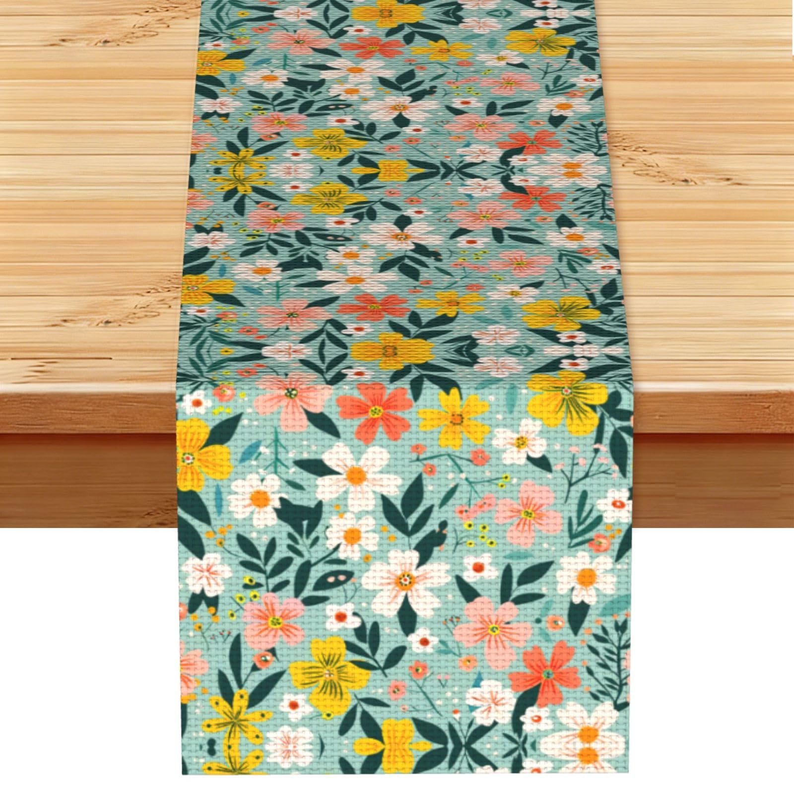 Bright Pink Yellow Floral Printed Table Runner 13 x 72, Wrinkle Resistant Decor for Dining Table Coffee Table Fireplace