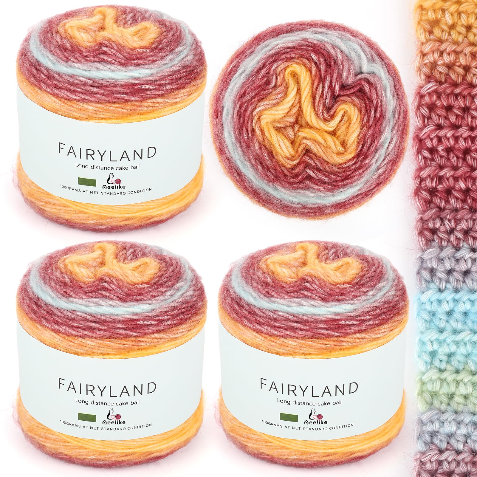 Aeelike 400g Farbverlaufsgarn Wolle zum Häkeln, Super leichte Gradient Cupcakes Bobbel, Superweiche Mehrfarbiges Häkelgarn