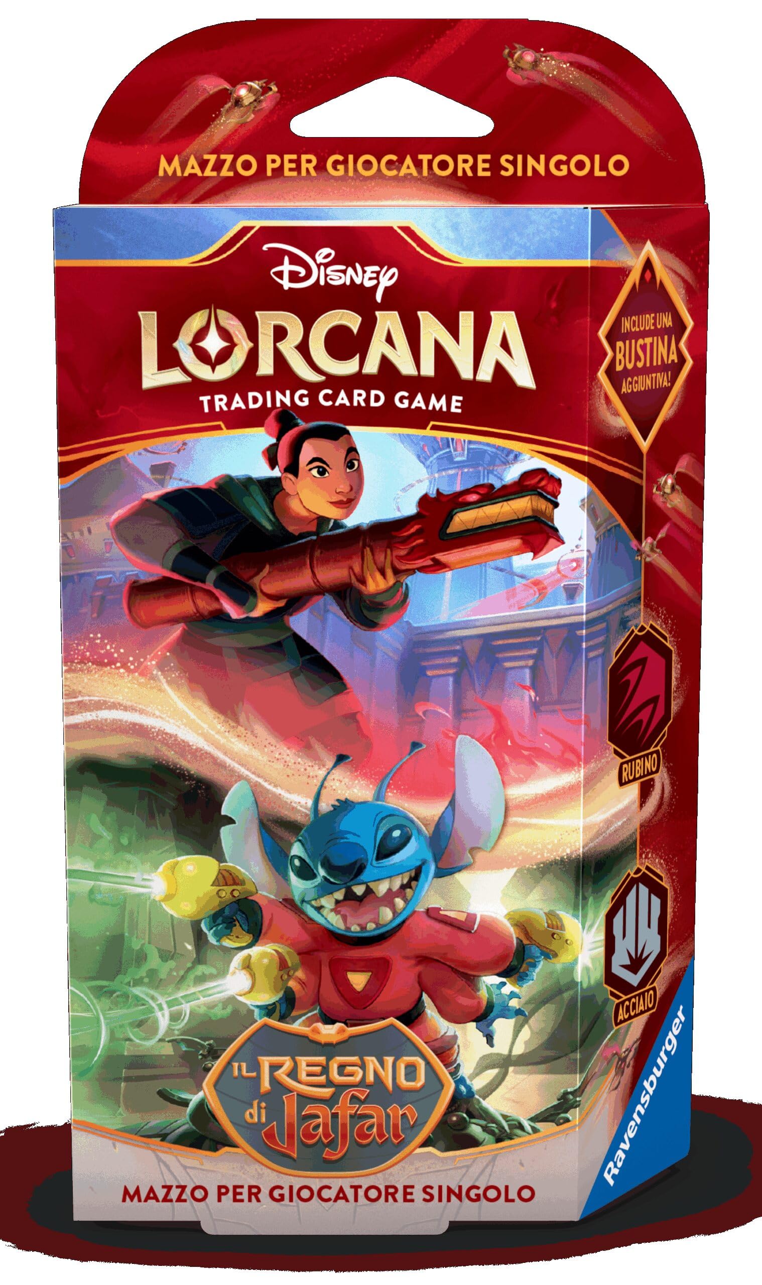 Ravensburger - Disney Lorcana Single Starter Deck, Ruby and Steel Mulan & Stitch, Set 8, Italian Version