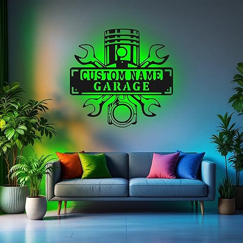 Miniatura 6 de Letrero de metal personalizado con nombre LED, letrero de garaje personalizado, letrero de nombre de taller personalizado para habitación,