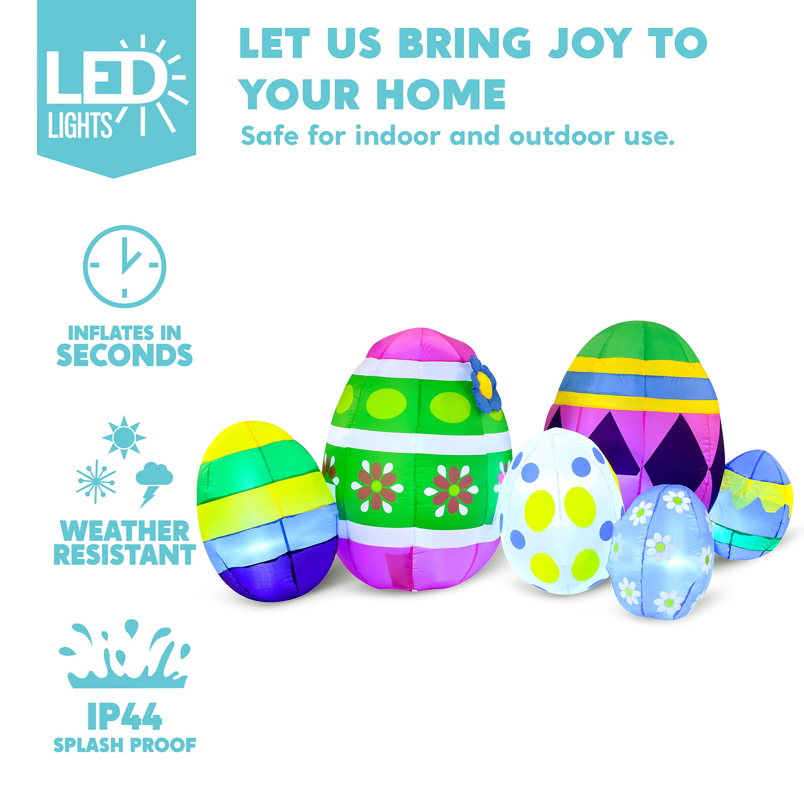 SEASONBLOW Huevos Inflables De Conejo De Pascua De 5 Pies Para Patio, Jardín, Césped, Interiores, Exteriores, Hogar, Vacaciones