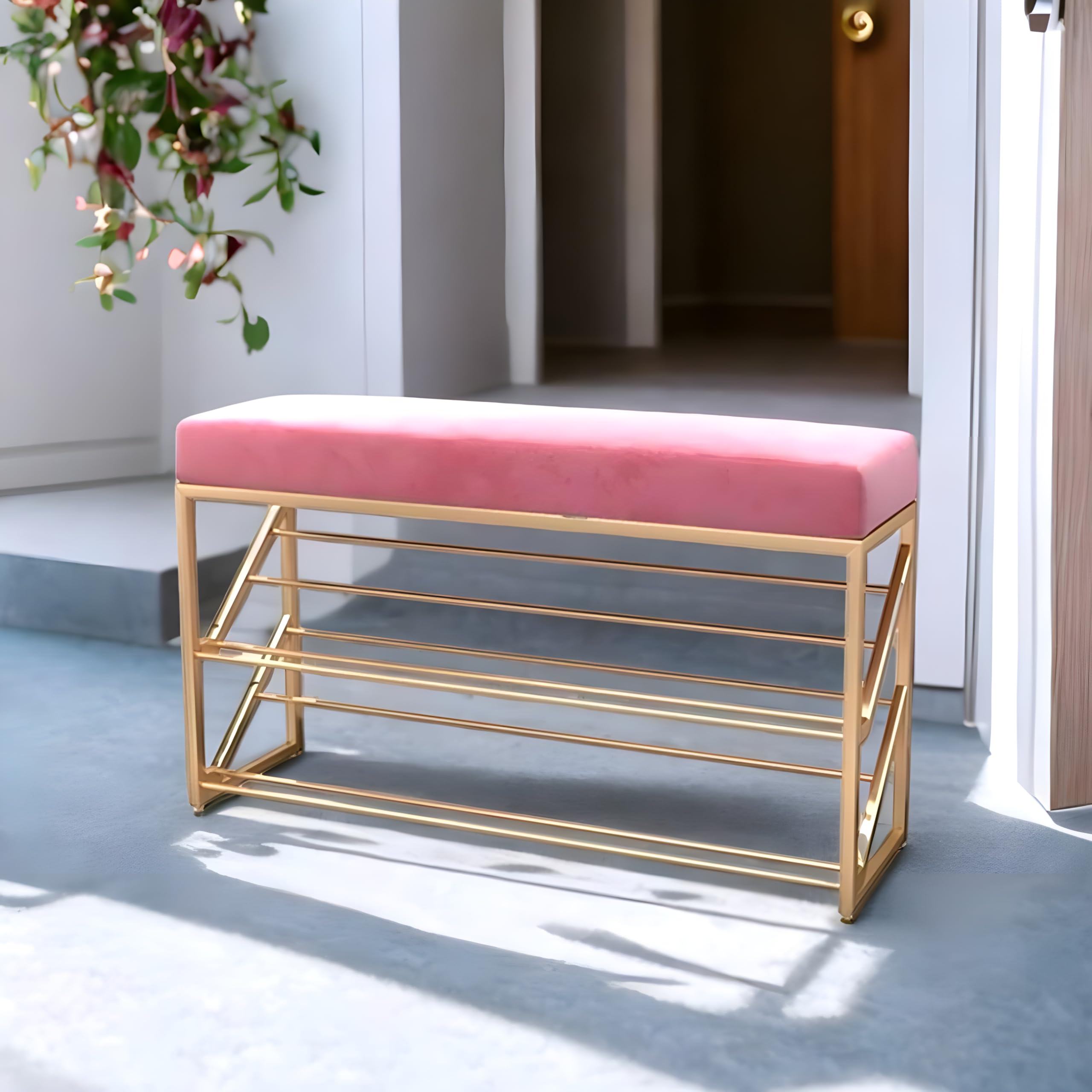 See full amazon price history chart for CREATIVE SKILLS Shoe Rack Bench Organizer with Mesh Seat for Bedroom Entry Window Mudroom Living Room, 2-Tier Fleece Bench Bench for Entryway (Pink & Golden) CREATIVE SKILLS Shoe Rack Bench Organizer with Mesh Seat for Bedroom Entry Window Mudroom Living Room, 2-Tier Fleece Bench Bench for Entryway (Pink & Golden) (B0D4LS9J1R) Amazon Price History, Amazon Price Tracker